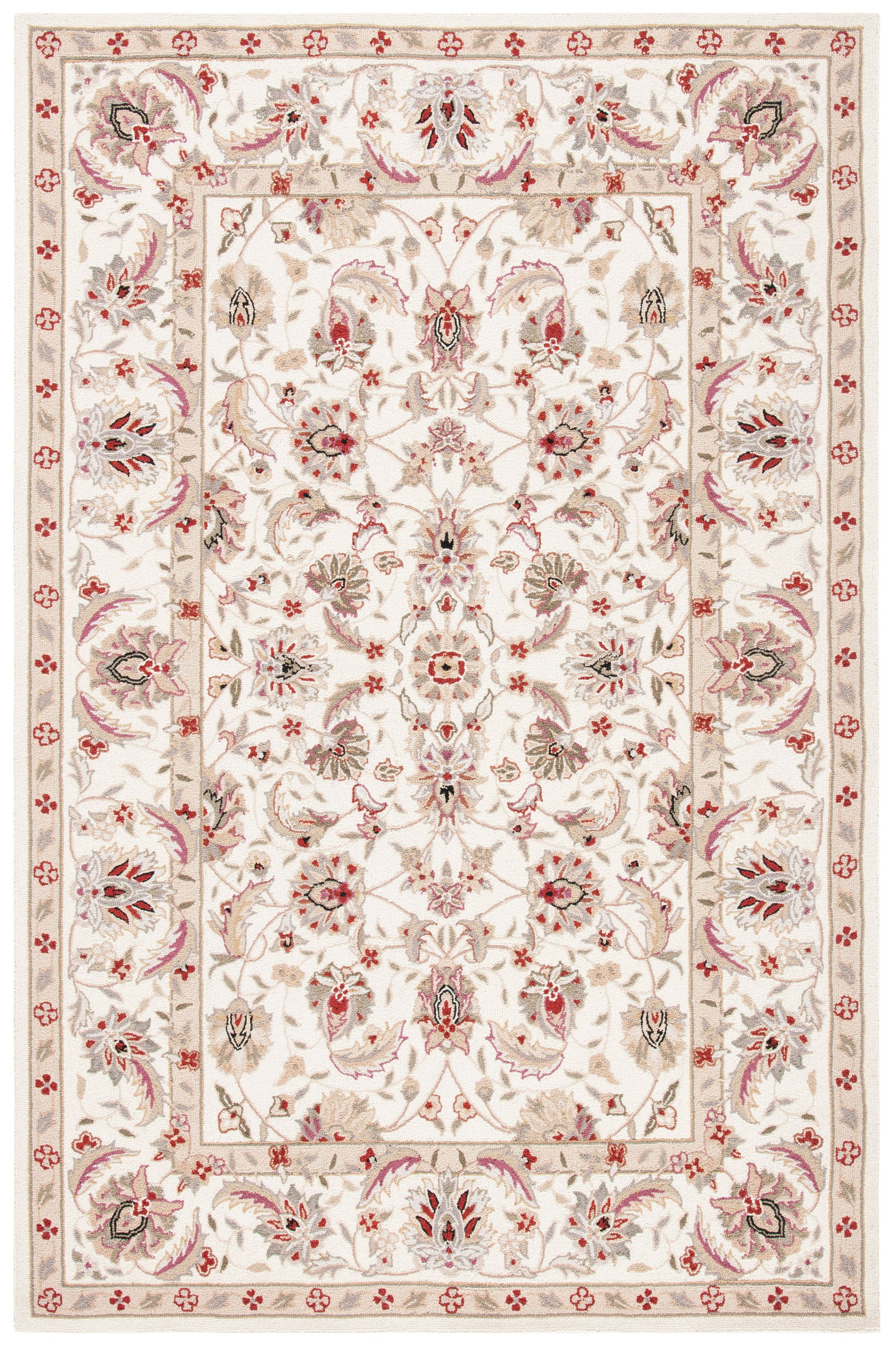 Safavieh HK78C-5 Chelsea York 5 x 8 (ft) Tufted Wool Ivory/Ivory Rectangular Indoor Floral/Botanical Oriental Area rug