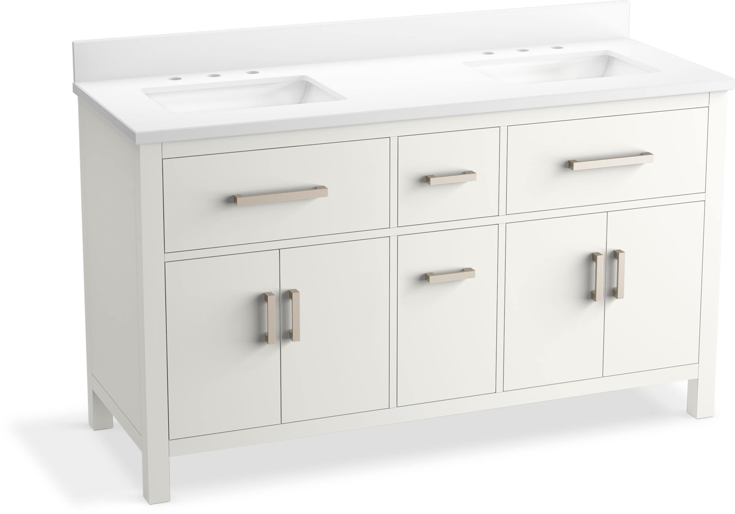 KOHLER Kresla 60-in White Undermount Double Sink Bathroom Vanity with Pure White Quartz Top #40641-BD1-0