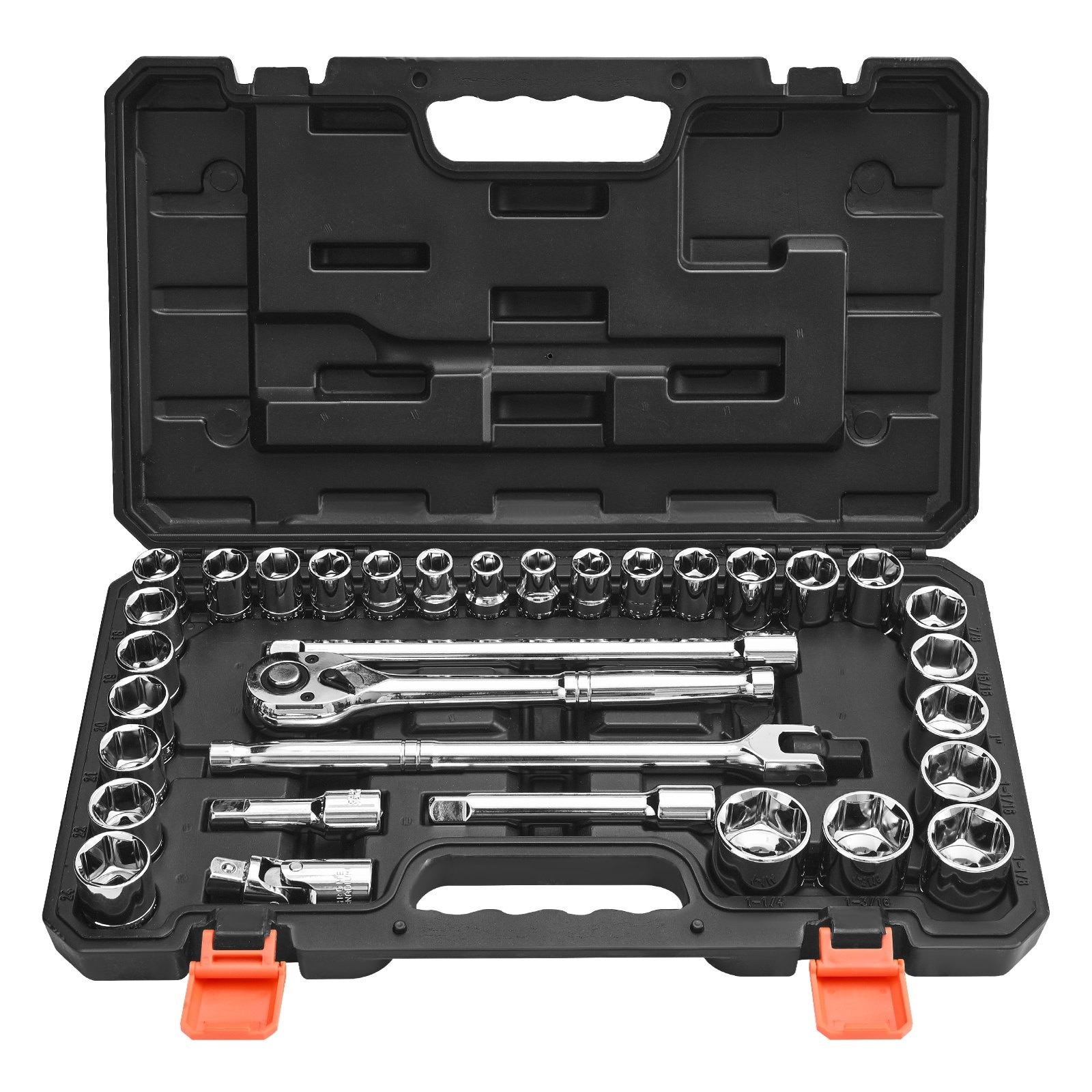 Mecale 33-Piece 1/2 in Drive Socket and Ratchet Set SAE Metric Chrome Plated CR-V Mechanic Tool Kit Case