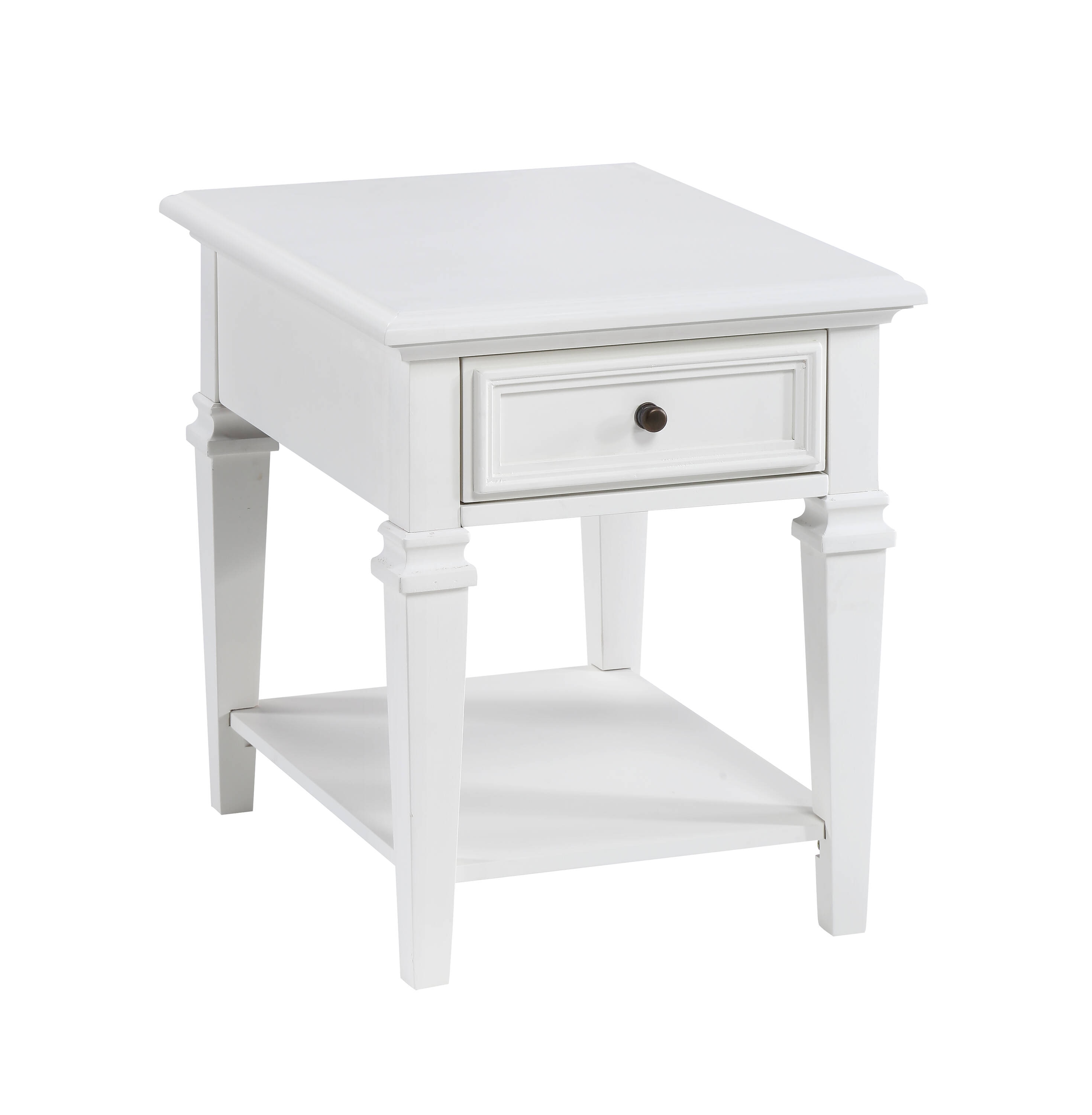 Charlestown White Rubberwood End Table with Storage Shelf