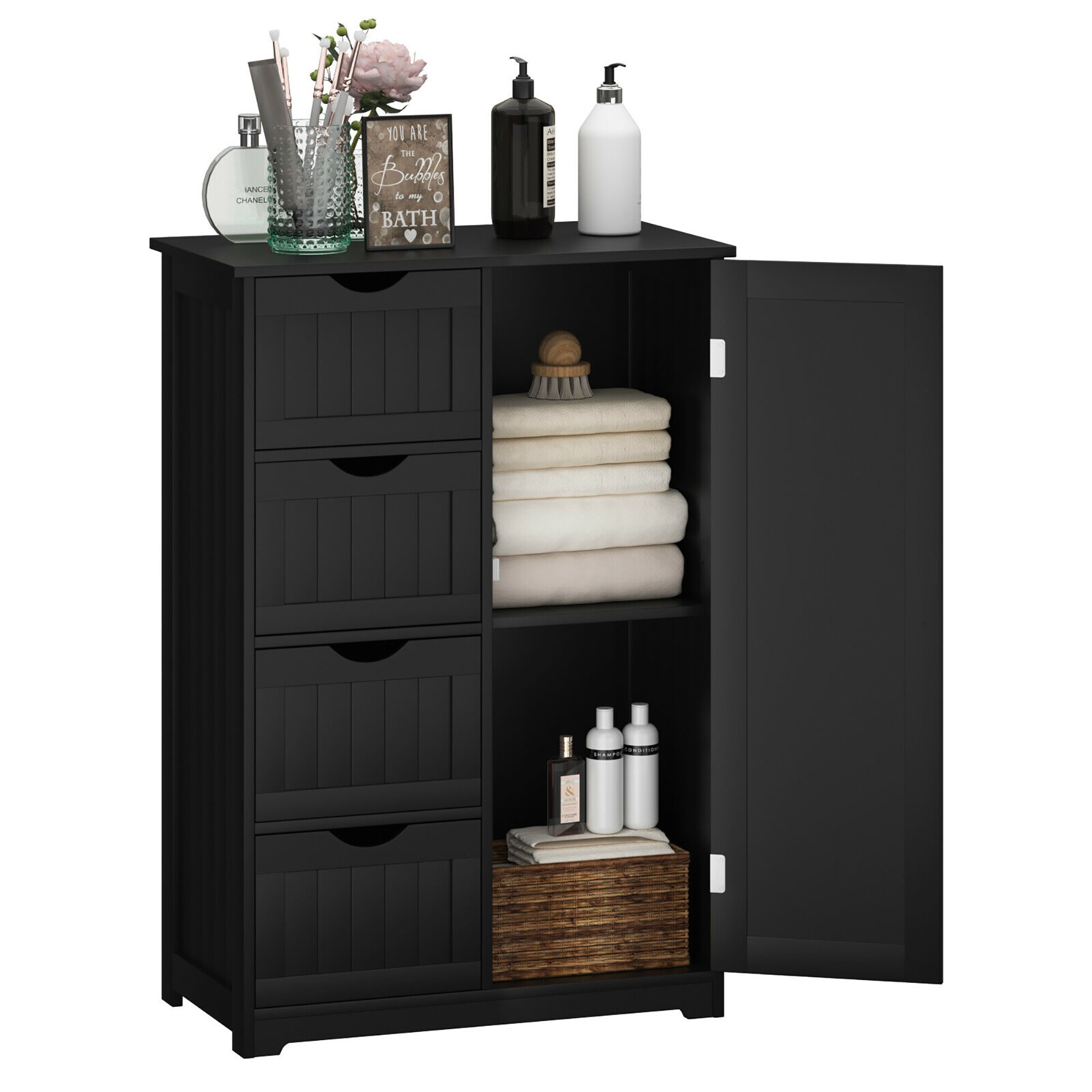 Goplus LWS00393 12-in x 32-in x 22-in Black Freestanding Soft Close Linen Cabinet