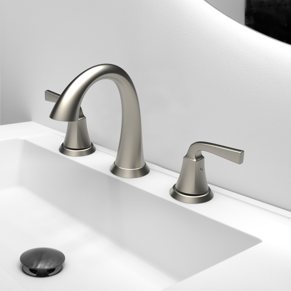 allen + roth 67124W-6004 Mullen Brushed nickel Widespread 2-handle WaterSense High-arc Residential Handle Bathroom Sink Faucet with Drain