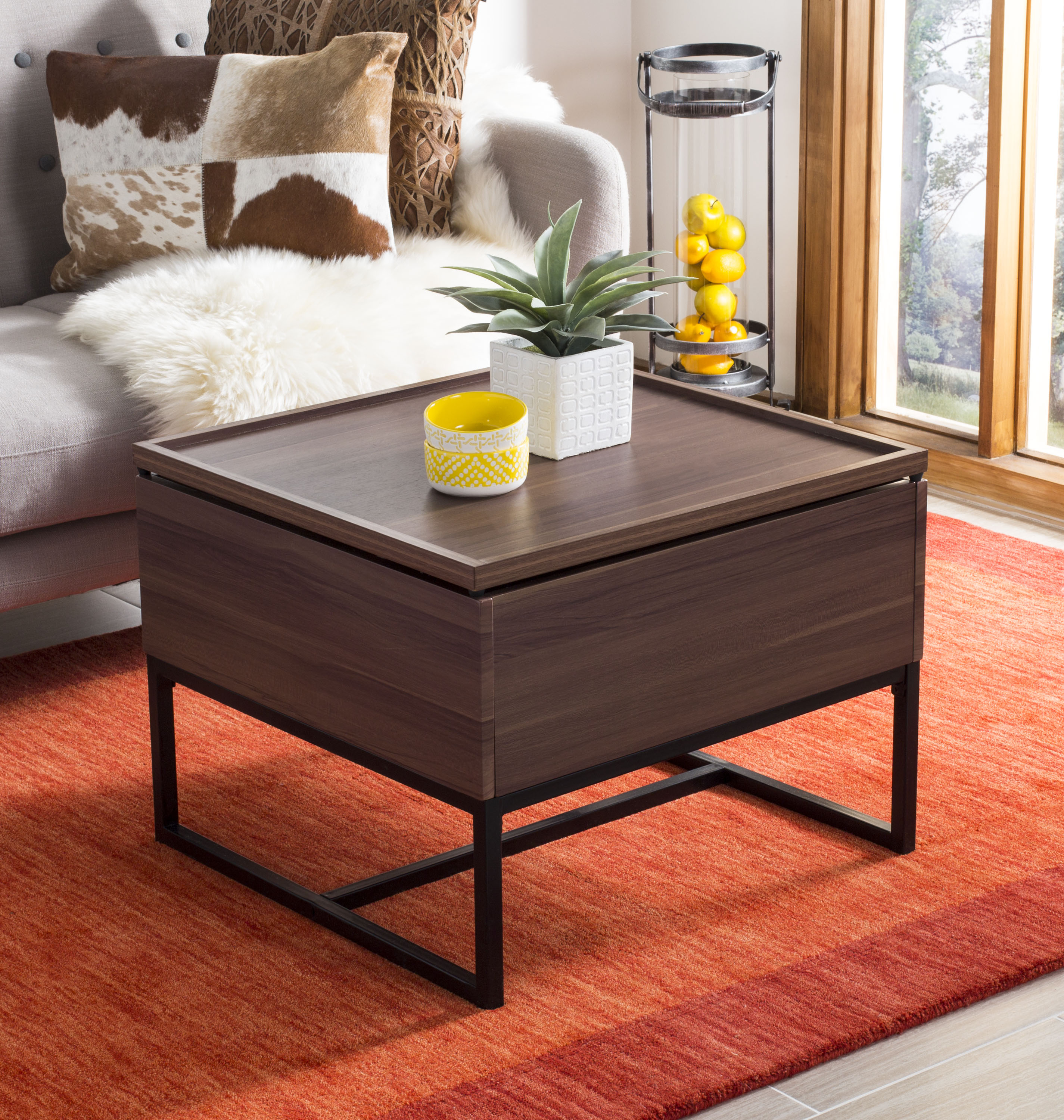 Safavieh Kristie Dark Oak/Black Wood Modern Coffee Table with Storage ...