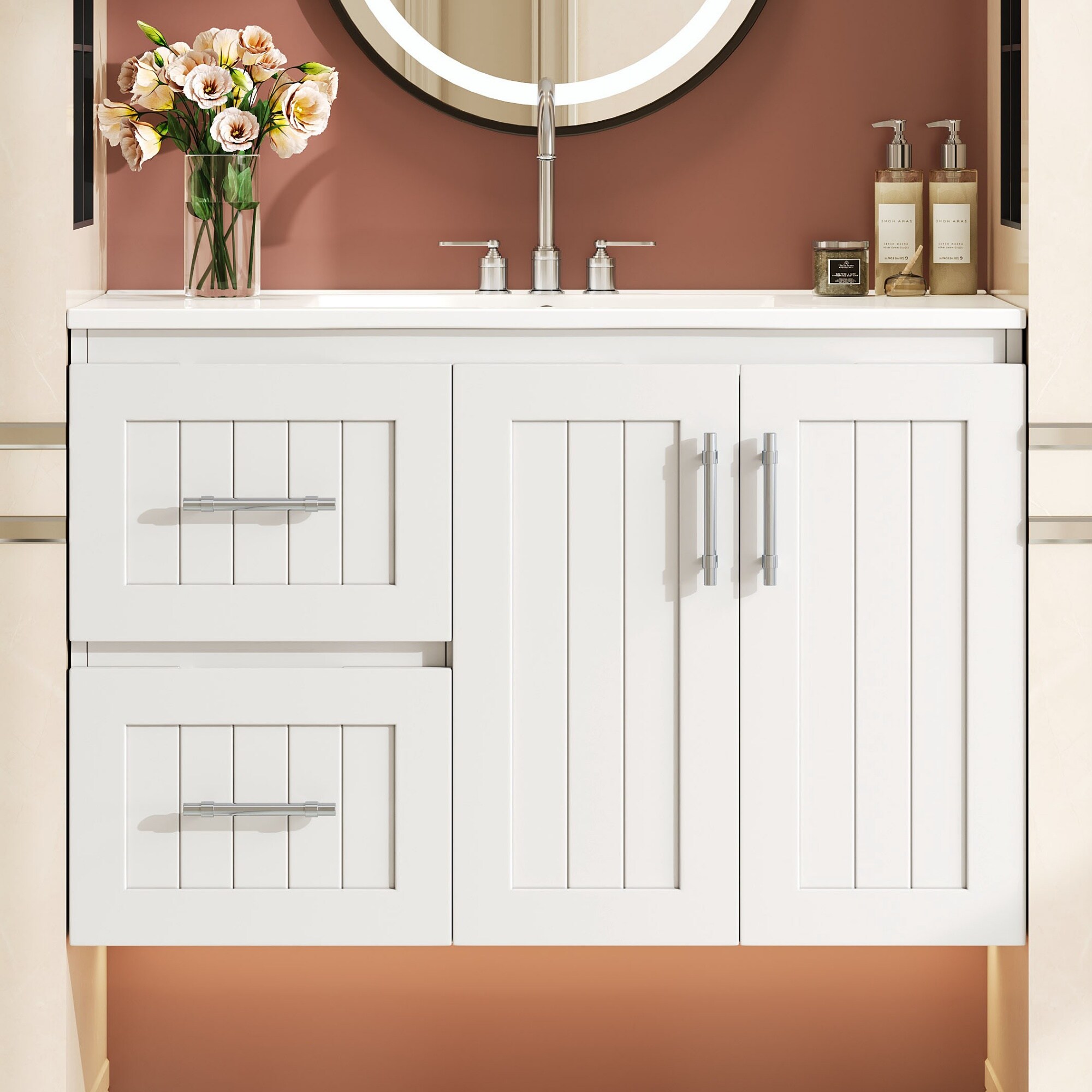 AAZJ Bathroom Vanities with Top 36-in White Undermount Single Sink Bathroom Vanity with White Ceramic Top