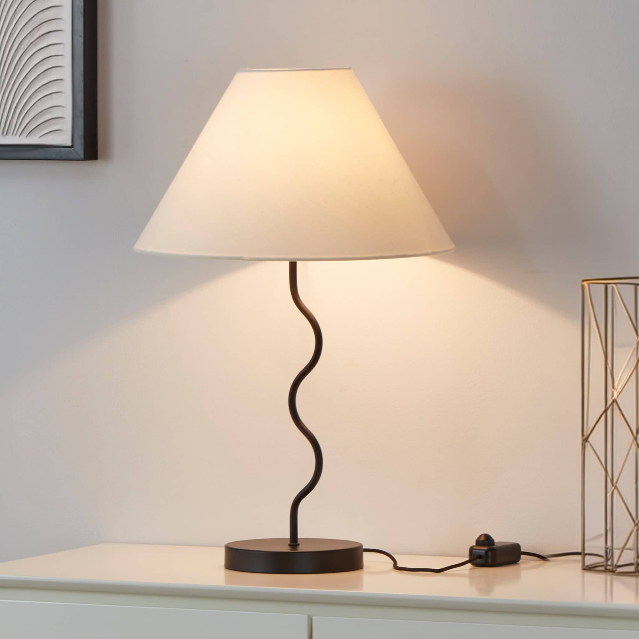 Squiggle 22" Black LED Table Lamp with Ivory Shade