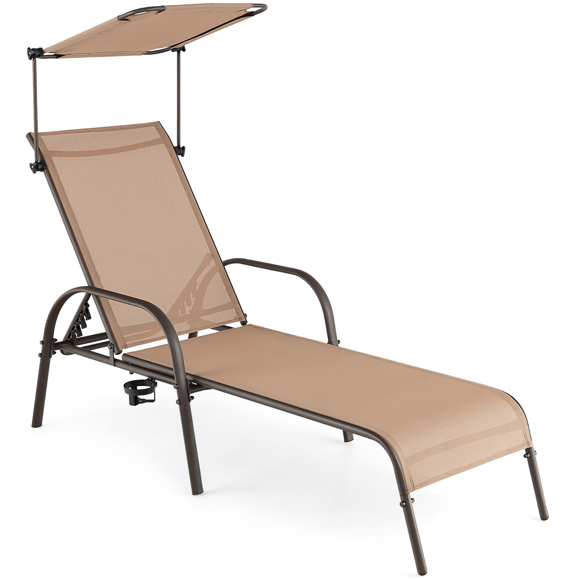 Costway NP10995CF Brown Metal Frame Stationary Chaise Lounge Chair with Brown Slat Seat