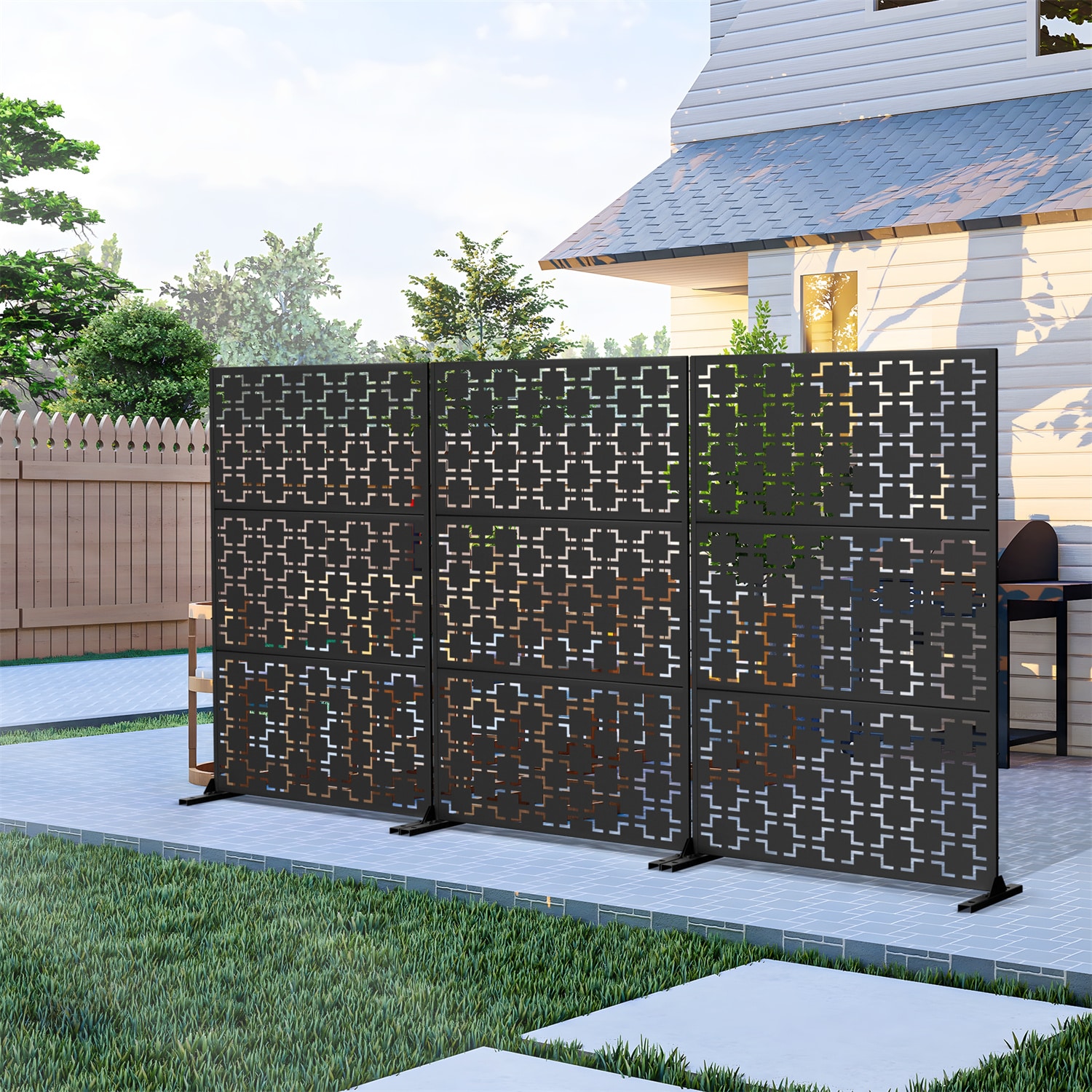 Dovelina LS-23113001 01 47-in W x 71-in H Black Steel Outdoor Privacy Screen