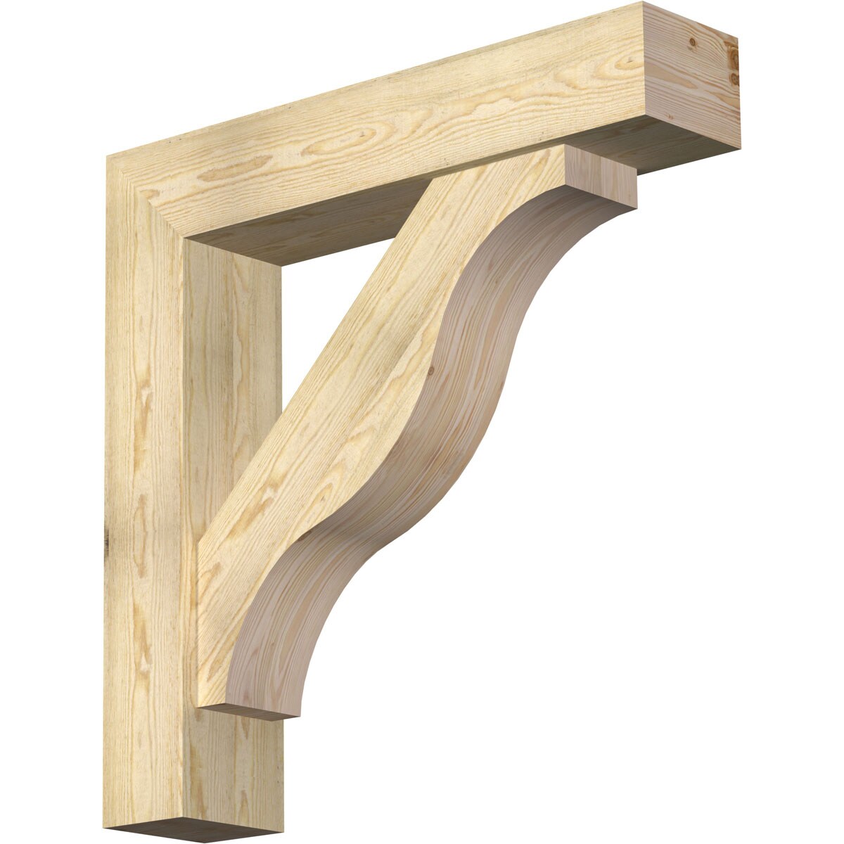 Ekena Millwork 1462499 Funston Block Rough Sawn Bracket with Offset Brace 8-in x 38-in x 38-in Douglas fir Brown Wood Standard bracket