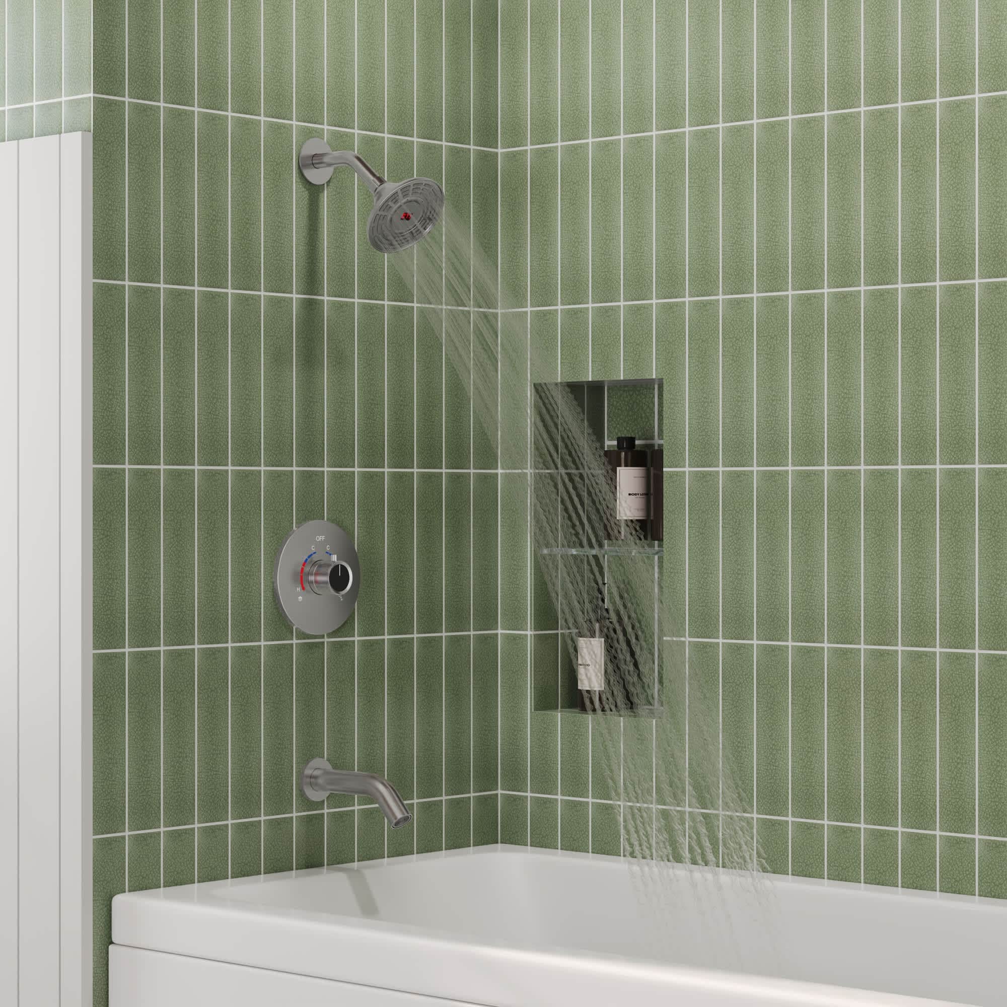 EVERSTEIN SFS-1018-NK5 Pressure-Balanced LCD Tub And Shower Faucet with Rough-in Valve in Brushed Nickel