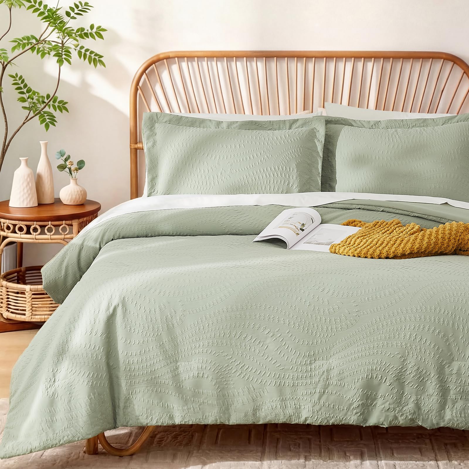 OMOMMD Light Green Twin Comforter Set 5 Piece Botanical Textured All Season Bed In A Bag Soft Breathable Easy Care #5749848218875