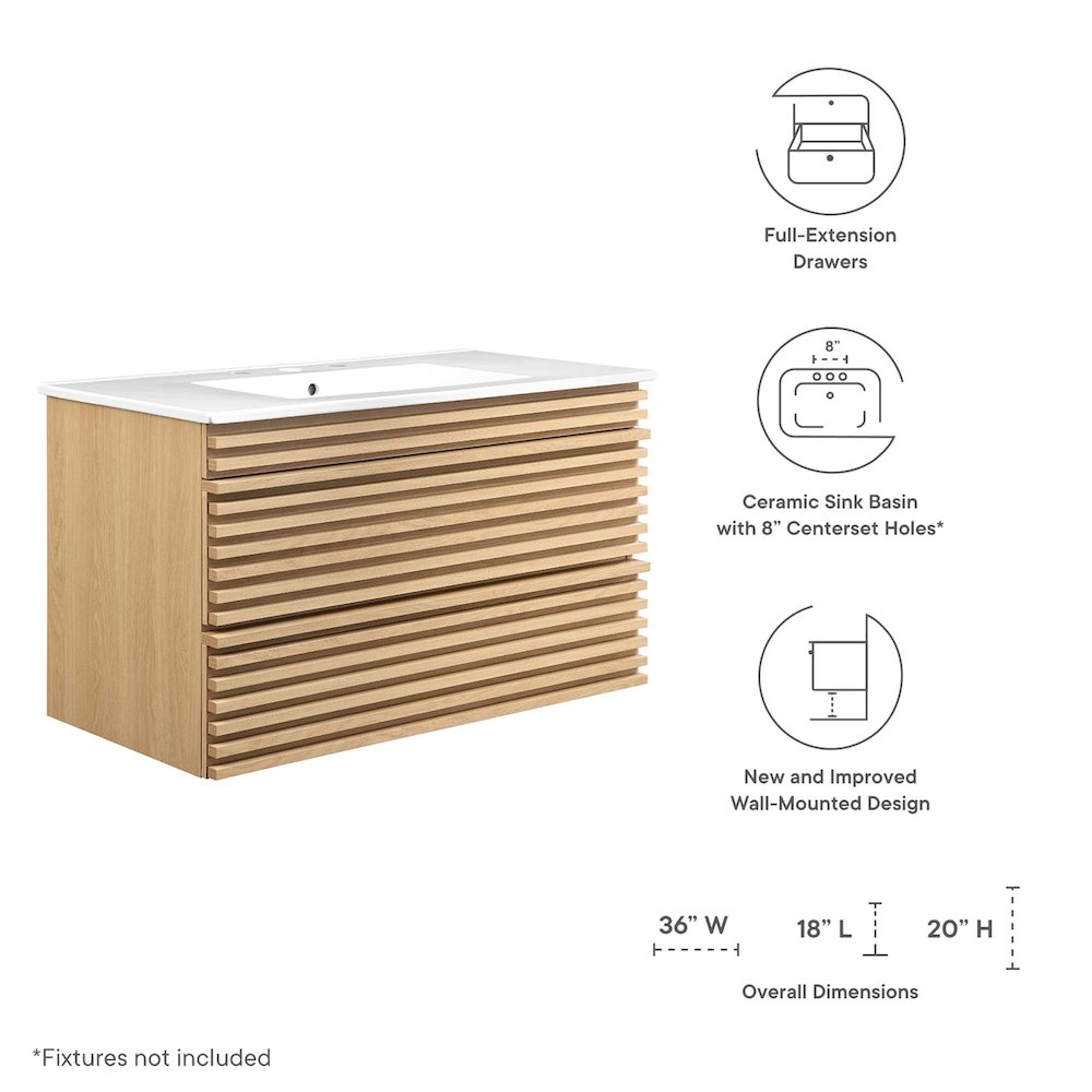 Modway EEI-4436-OAK-WHI Bath-Vanity-Combo - View #2