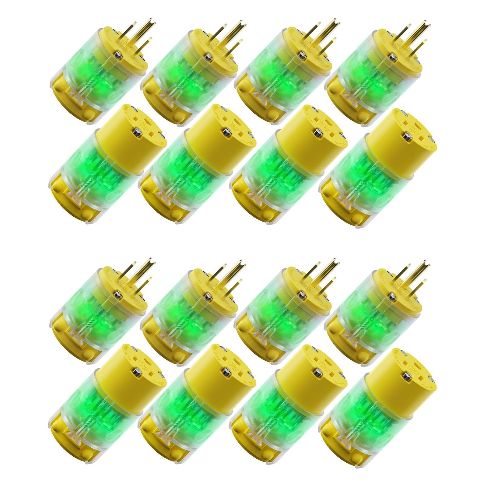 Misopily  8 Set 15 Amp 125 Volt Lighted Extension Cord Replacement Ends Male and Female Straight Blade NEMA 5 15P 5 15R UL Listed Electrical