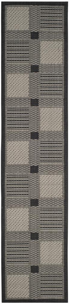 Safavieh CY1928-3908-212 Courtyard Checkmate 2 x 12 (ft) Loomed Polypropylene Black/Sand Rectangular Indoor/Outdoor Geometric Coastal Runner rug