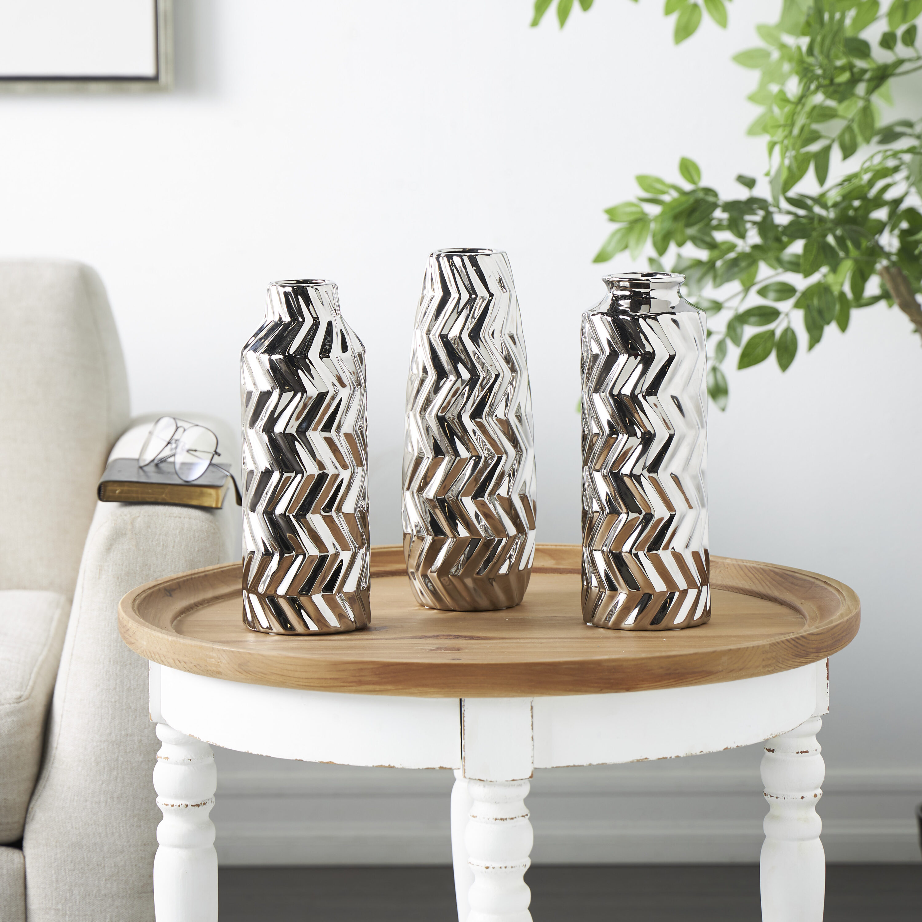 Grayson Lane 821851 3 -Pack Silver Ceramic Glam Vase