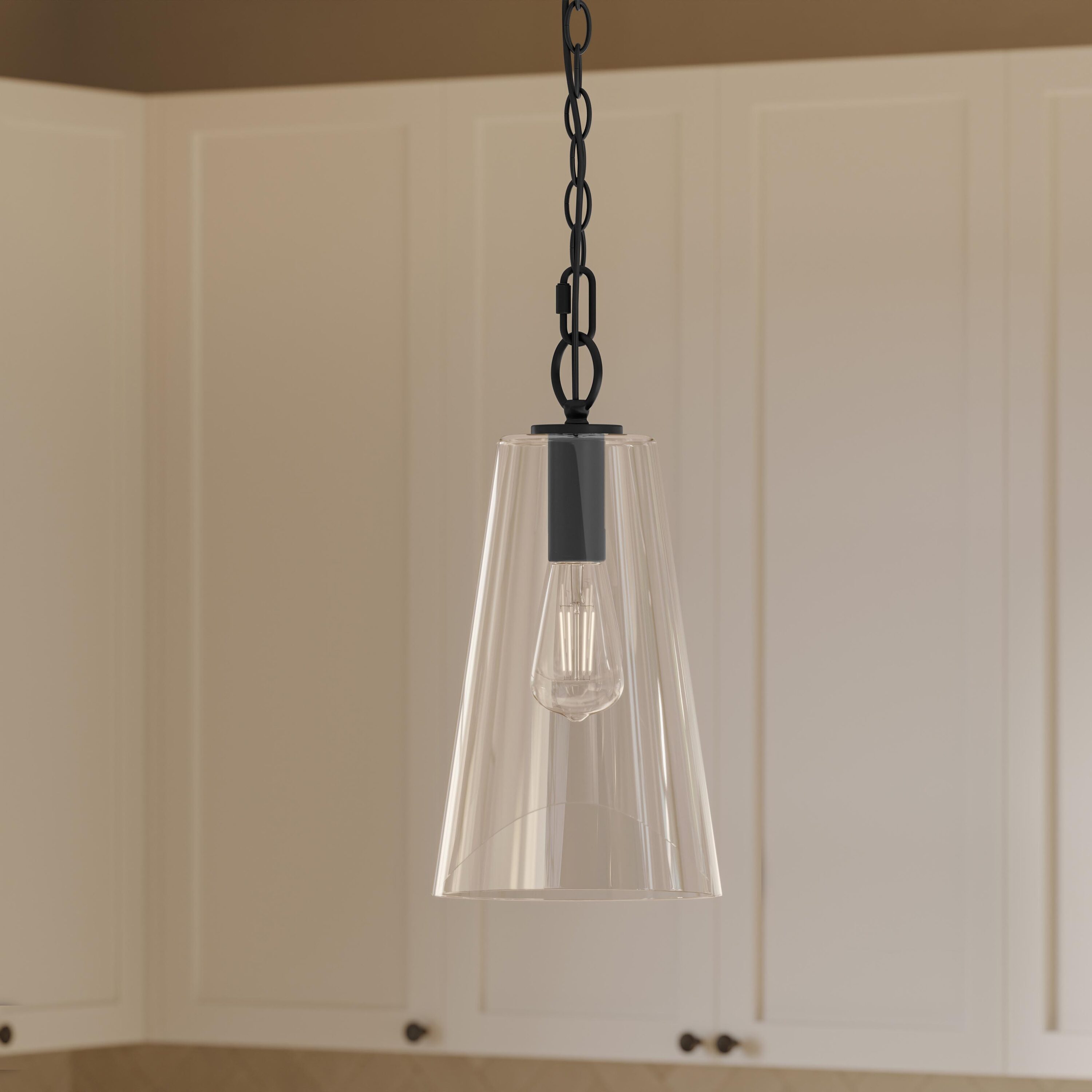 Progress Lighting Jheni 1 -Light Matte Black Modern/contemporary Clear glass Cone Mini Hanging Pendant Light