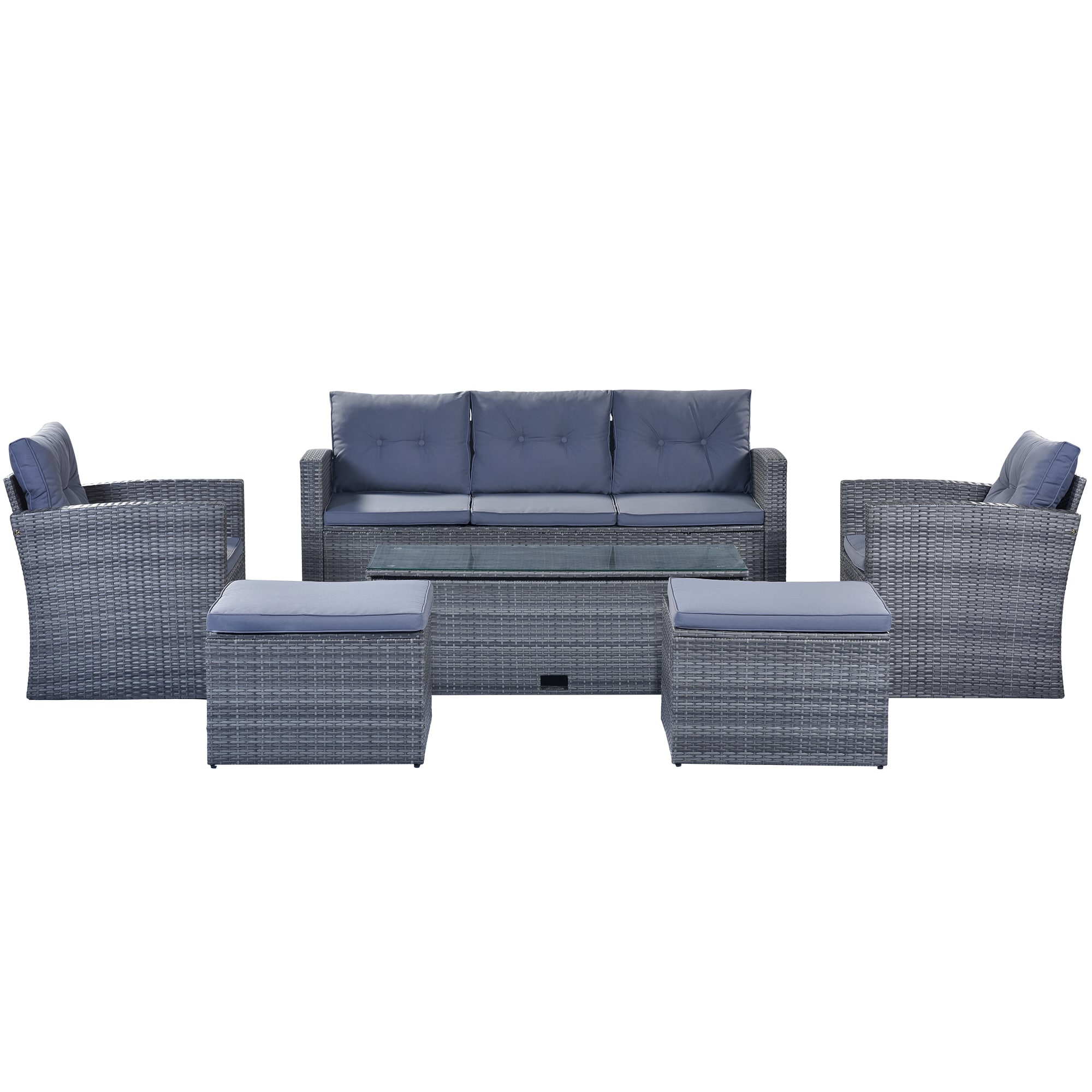 Clihome 6-Piece Wicker 2 Patio Sofa Conversation Set with Gray Cushions ...