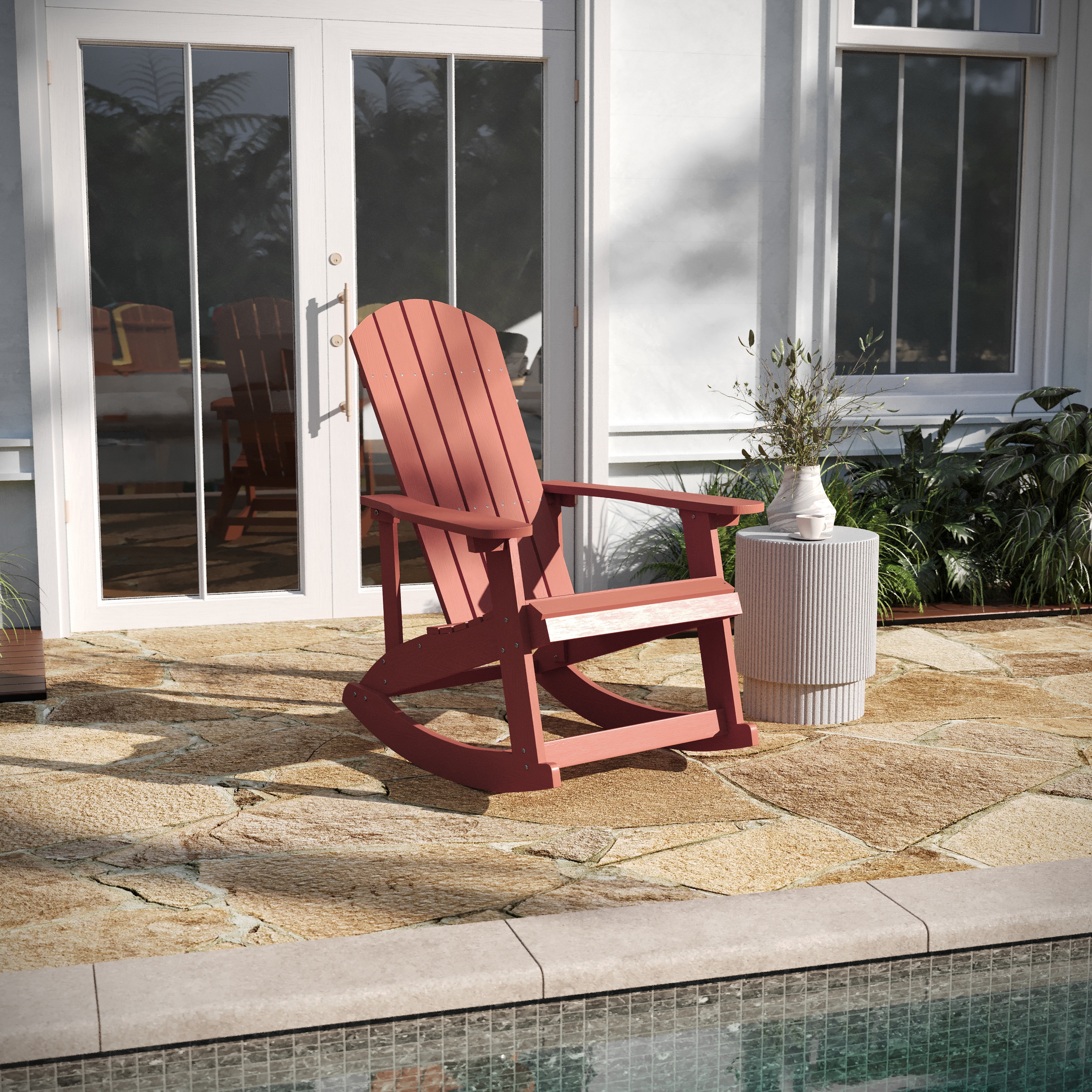 Red Polystyrene Adirondack Rocking Chair with Arms