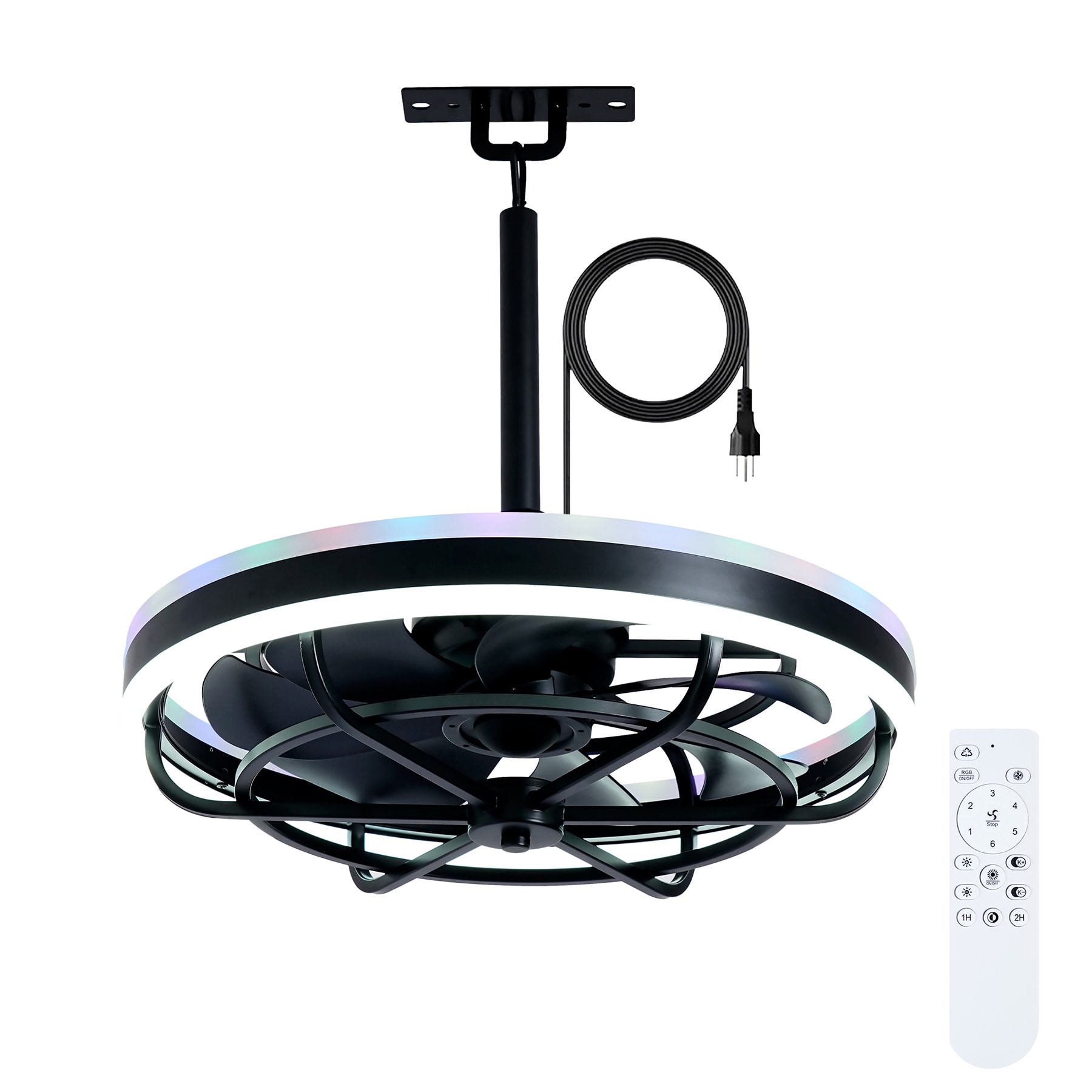 SINOFURN 42-in Black+Brown with Wood Blades LED Flush Mount Smart Ceiling Fan With Light and Remote Control Included 3 -Blade