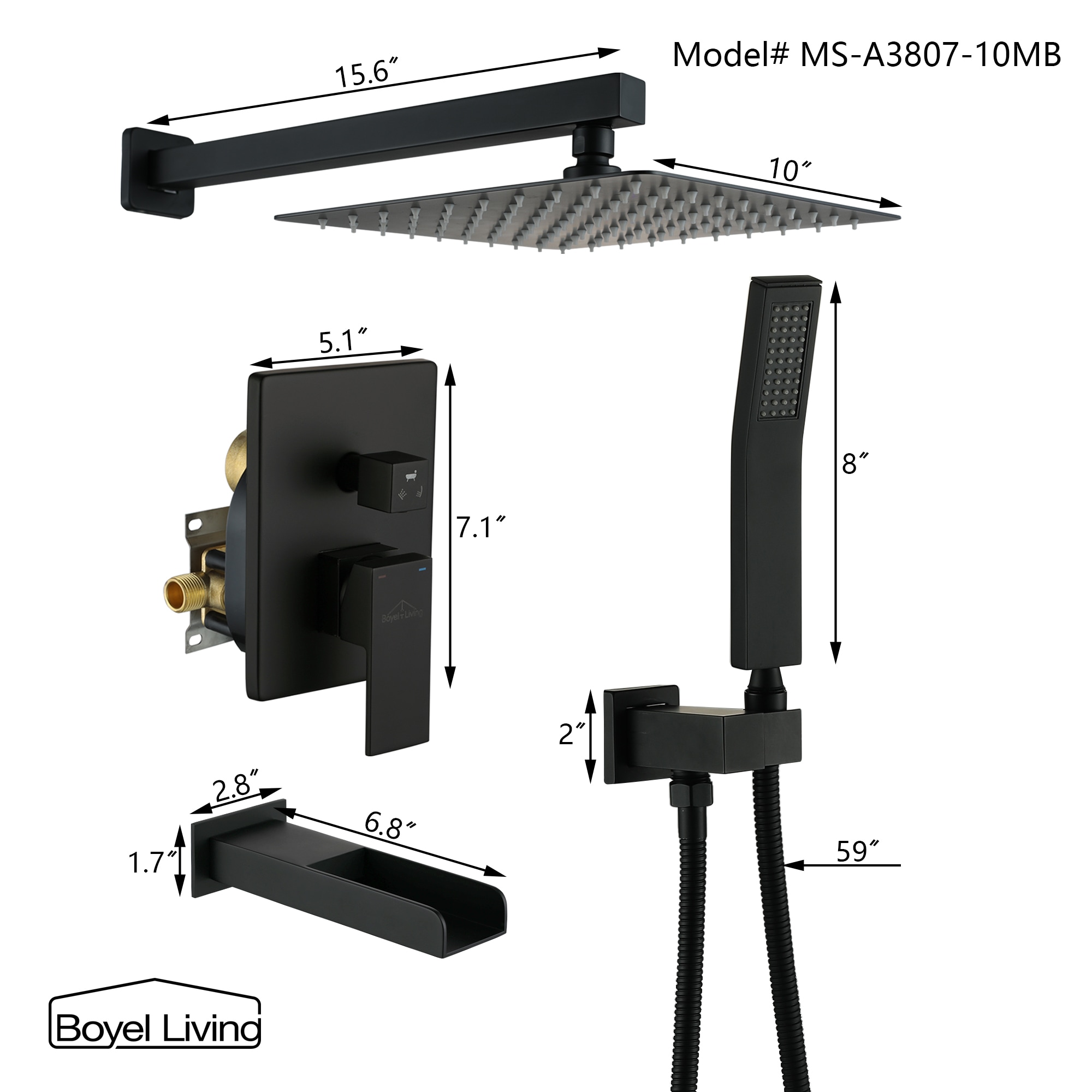 Clihome MS-A3807-10MB Showerhead-Bar-Panels - View #2