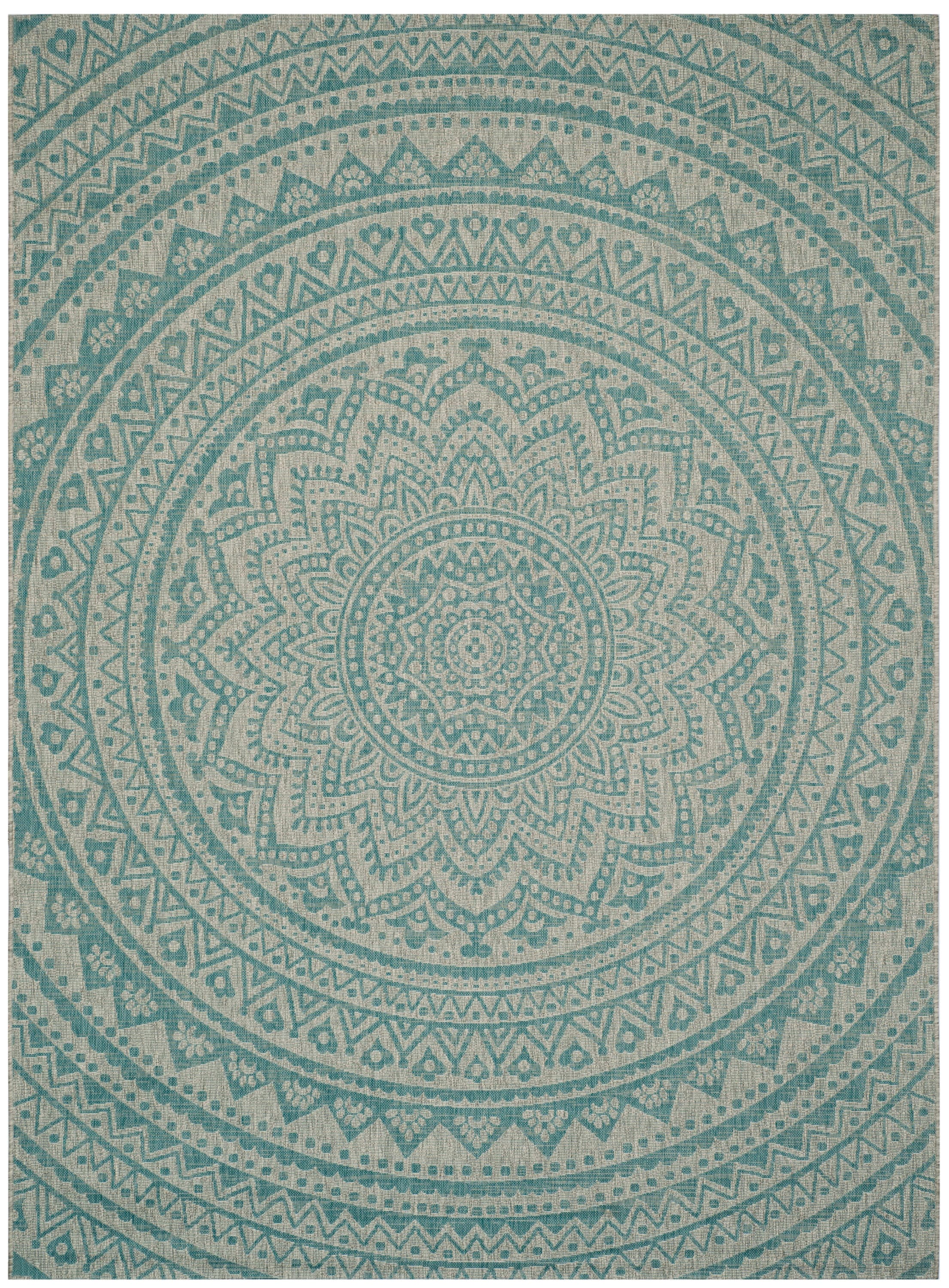 Safavieh CY8734-37112-810 Courtyard Bora 8 x 10 (ft) Loomed Polypropylene Light Gray/Aqua Rectangular Indoor/Outdoor Abstract Area rug