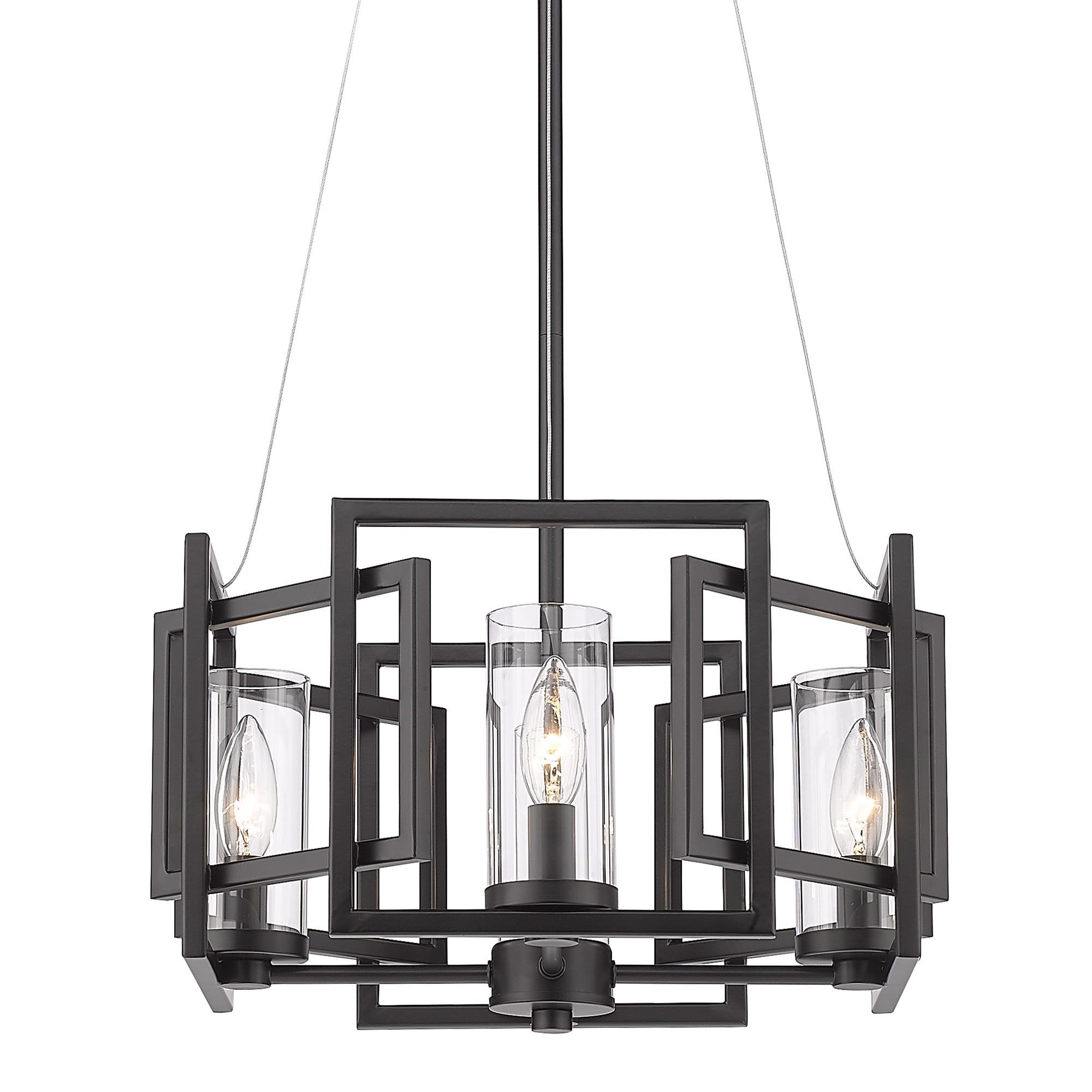 Golden Lighting 6068-4P BLK Marco 4 -Light Matte black Modern/contemporary Clear glass Geometric Large Hanging Pendant light