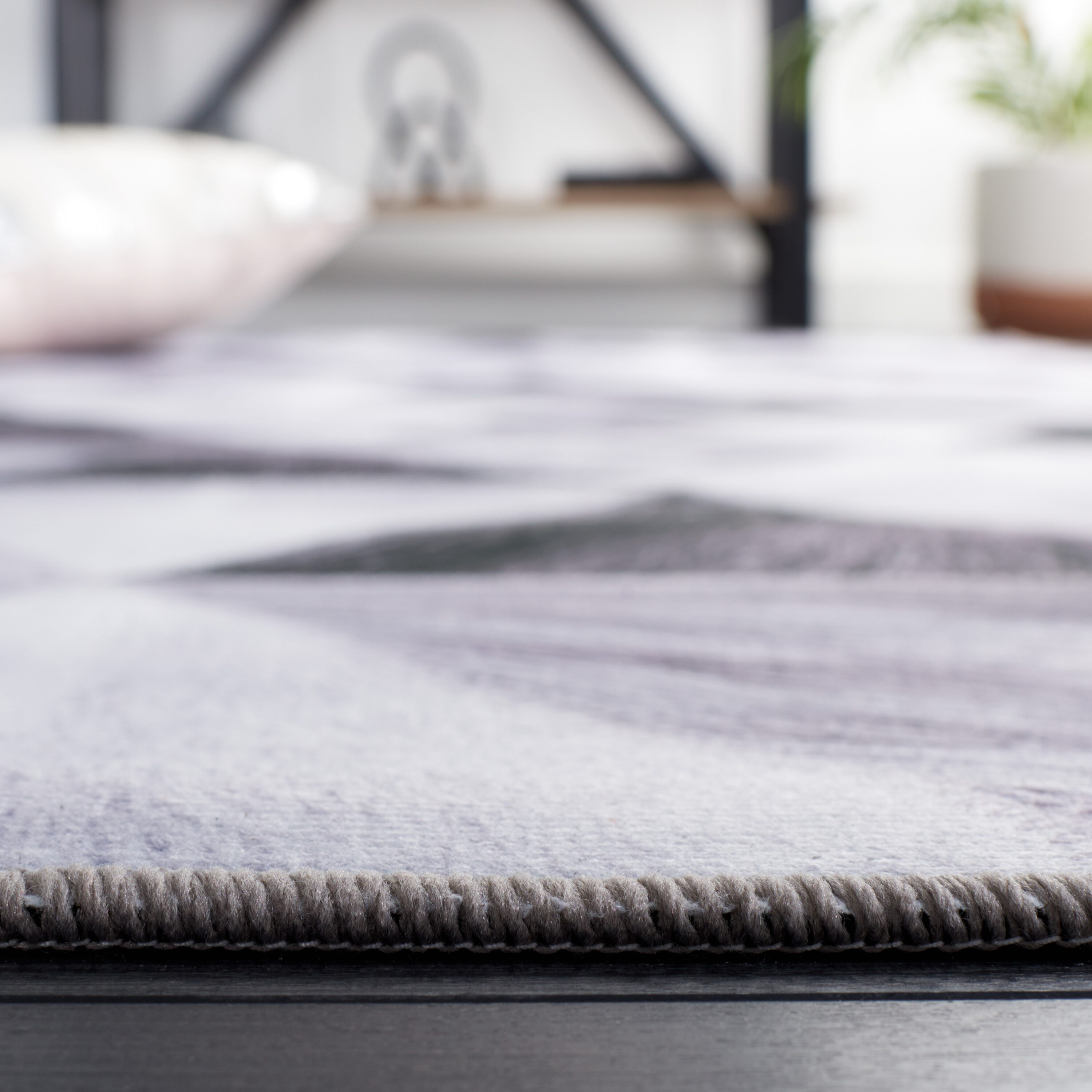 Gray Rectangular Washable Synthetic Rug with Non-slip Backing