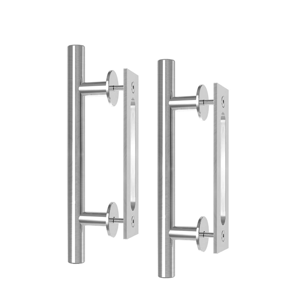 Clihome Barn Door Handle 12 in. Stainless Steel Ladder Pull and Flush Sliding Barn Door Handle Set Silver Interior or Exterior Storeroom Door Handle