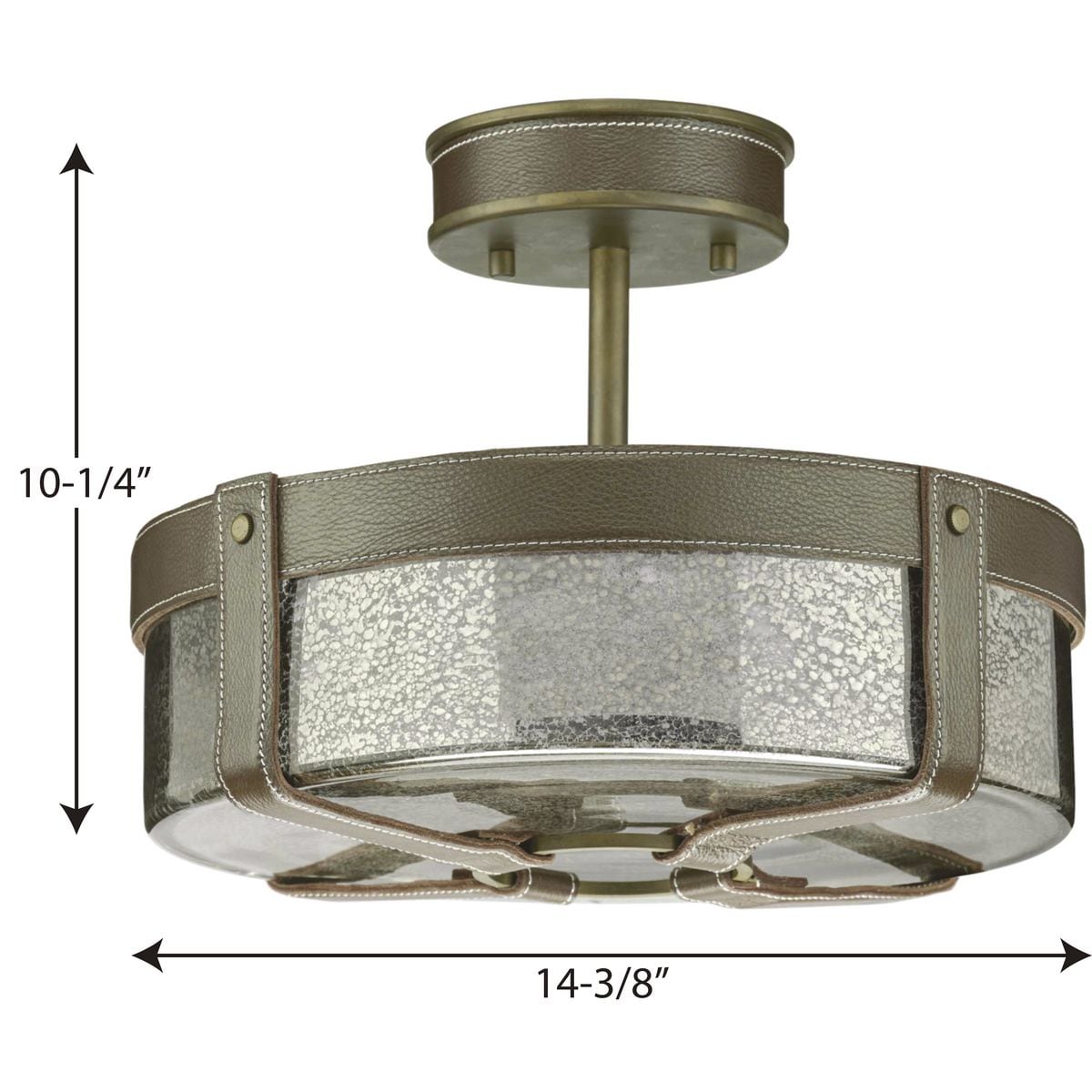 Aged Brass and Mercury Glass Semi Flush Mount Light