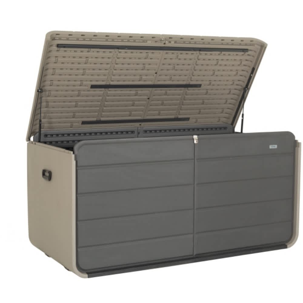JUJABU - Grey 260 Gallon Plastic Deck Box with Lock Wheels and Waterproof Lid for Outdoor