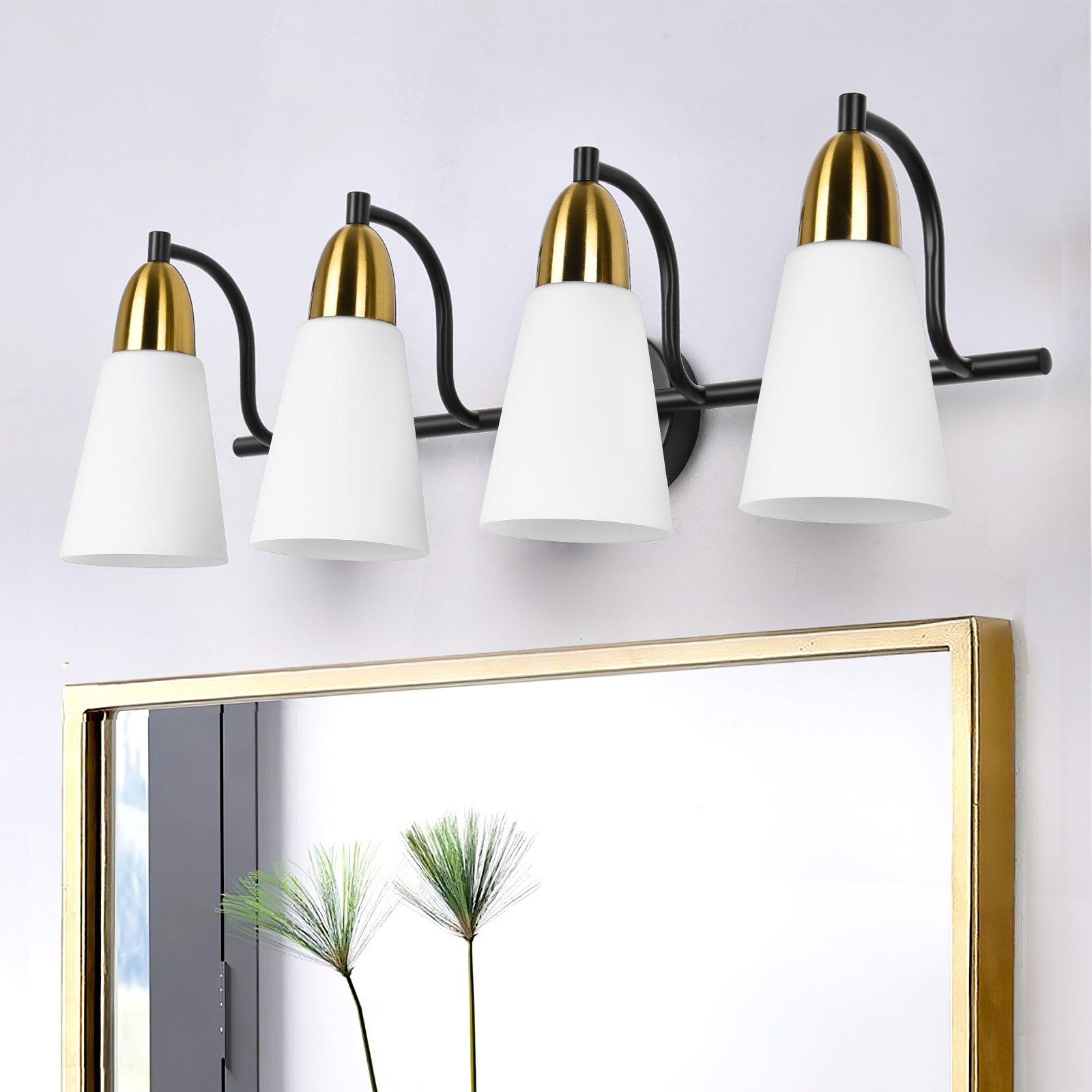 GZJunYo Mid-century 28.4-in 4 -Light Matte Black Transitional Vanity light