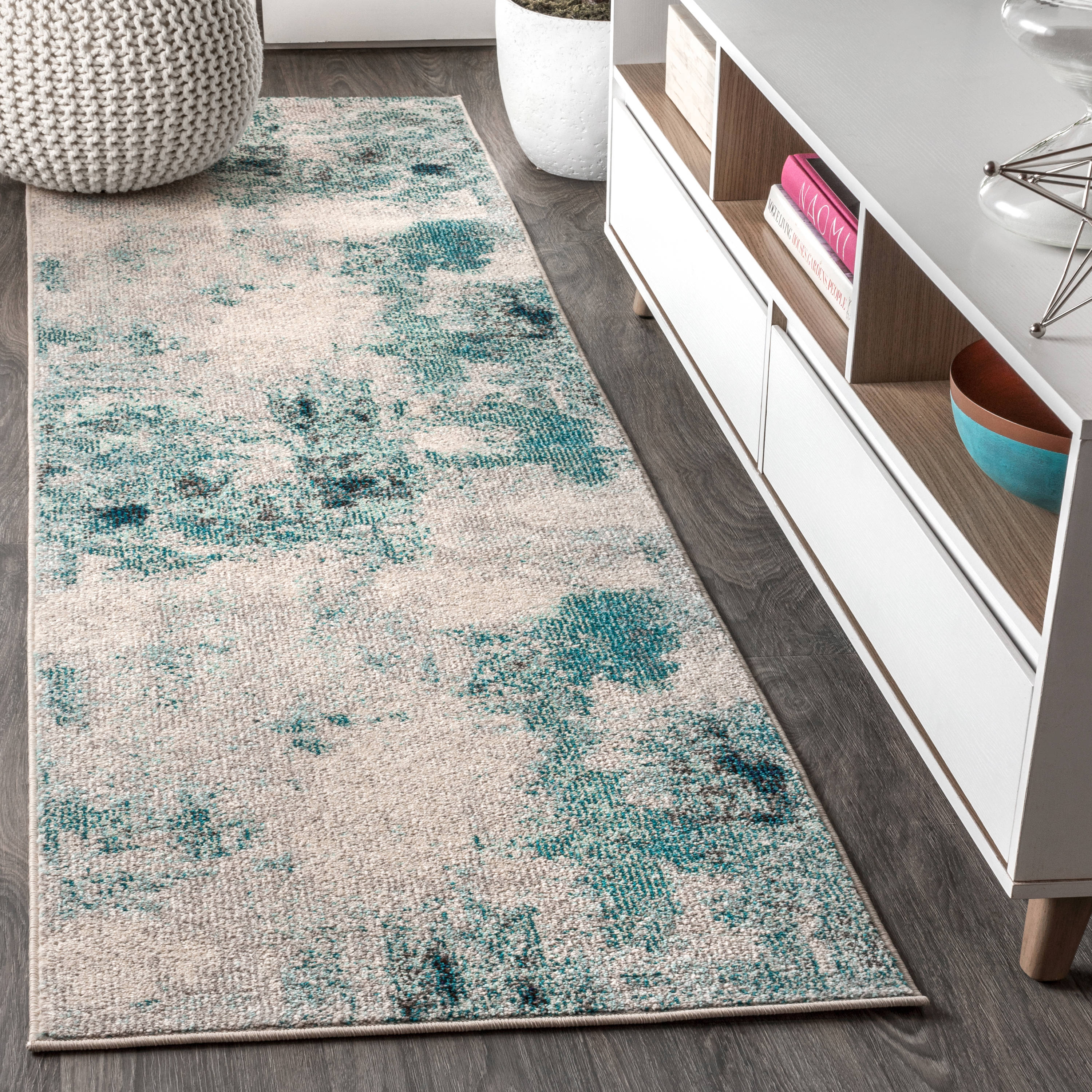 JONATHAN  Y CTP104A-28 Contemporary POP 2 x 8 (ft) Loomed Polypropylene Cream/Blue Rectangular Indoor Abstract Bohemian/Eclectic Runner rug