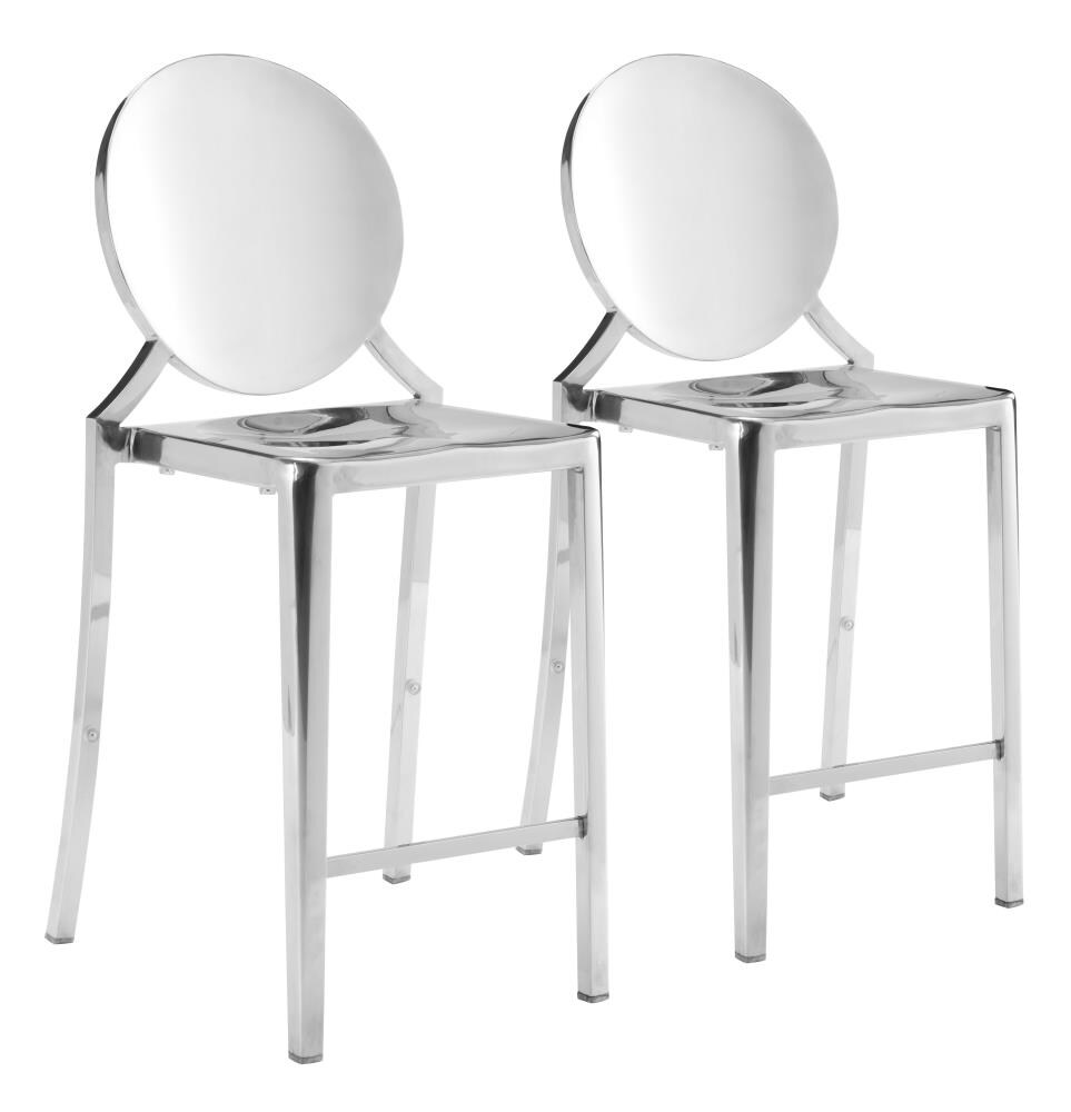 Zuo Modern 100551 Eclipse Set of 2 Brushed Steel 24.4-in H Counter height Stackable Metal Bar Stool Back