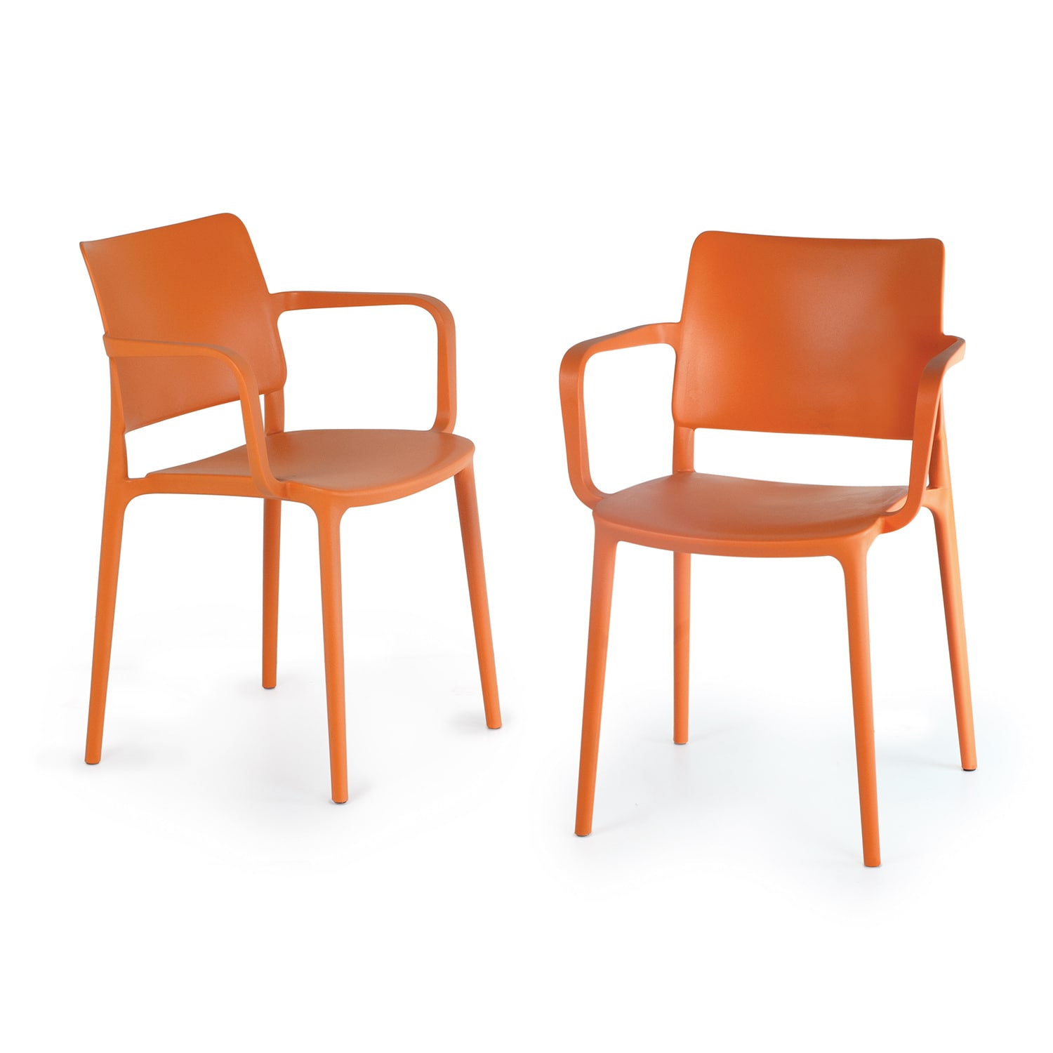 World Rug Gallery JK8050ORANGE2 SeriesW1 Set of 2 Stackable Orange Resin Frame Stationary Dining Chair with Solid Seat