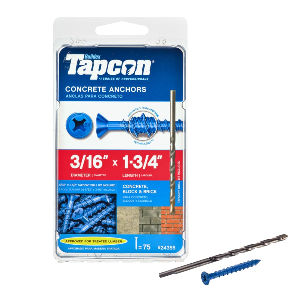Tapcon 24355 3/16-in x 1-3/4-in Concrete Screws Anchors 75 -Pack