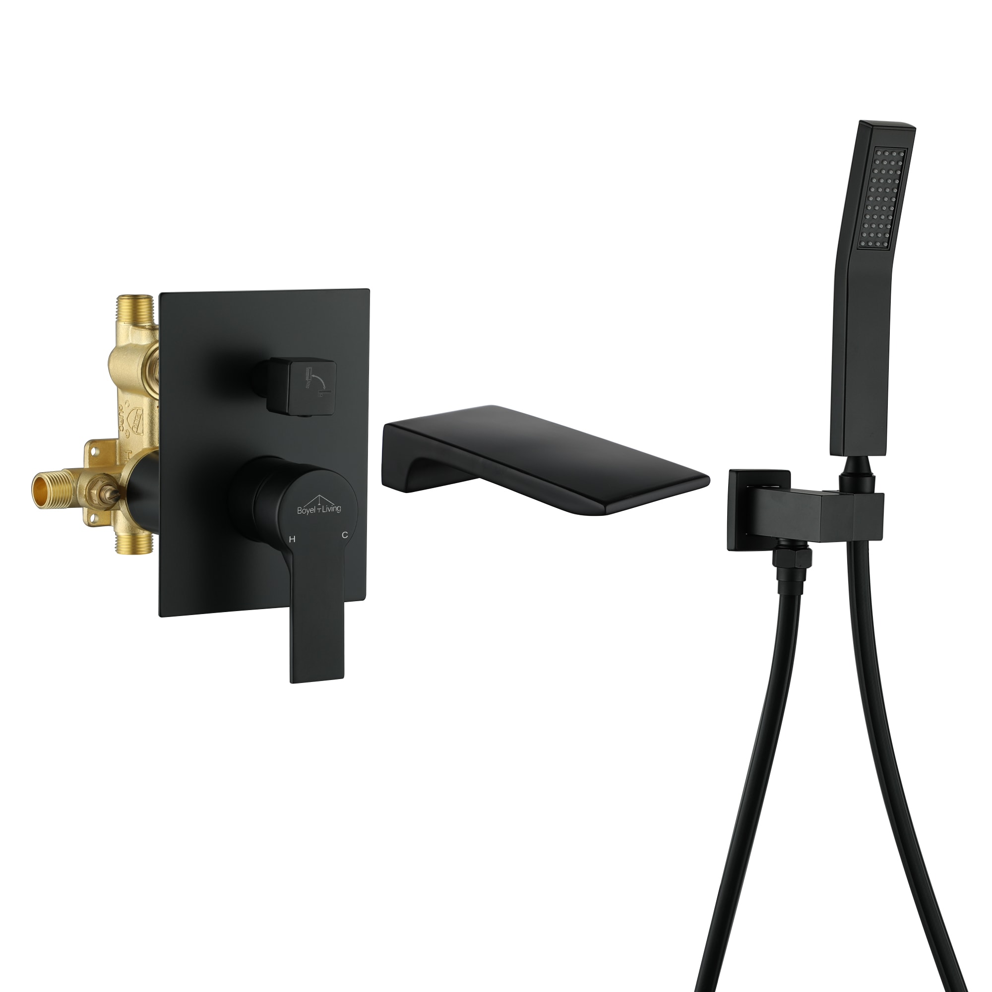 Clihome SMD-88020B Matte Black 1-handle Wall-mount Waterfall Bathtub Faucet with Hand Shower ( Valve Included )