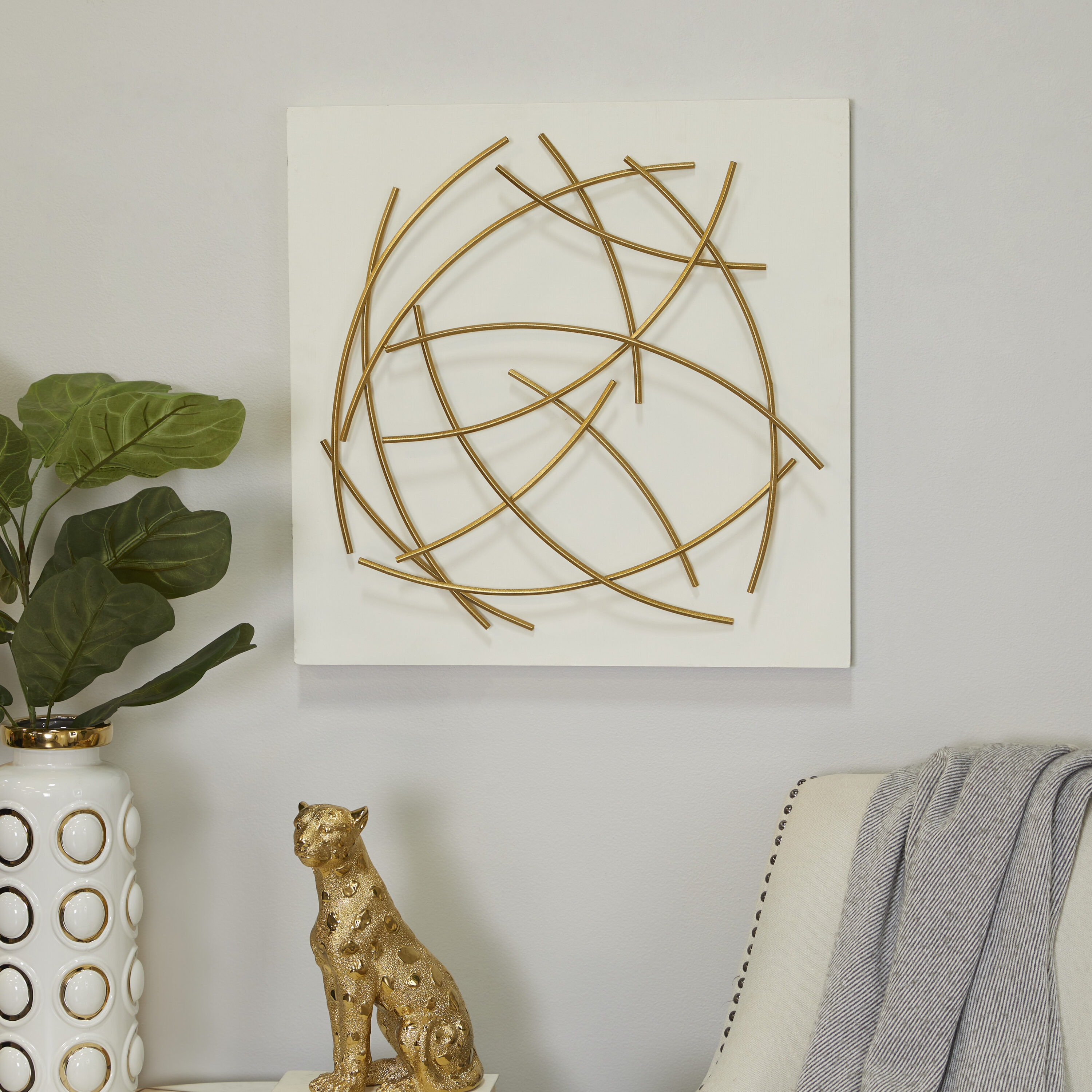 Grayson Lane 87841 24-Inches W x 24-Inches H Metal Overlapping Lines with White Backing Abstract Wall sculpture