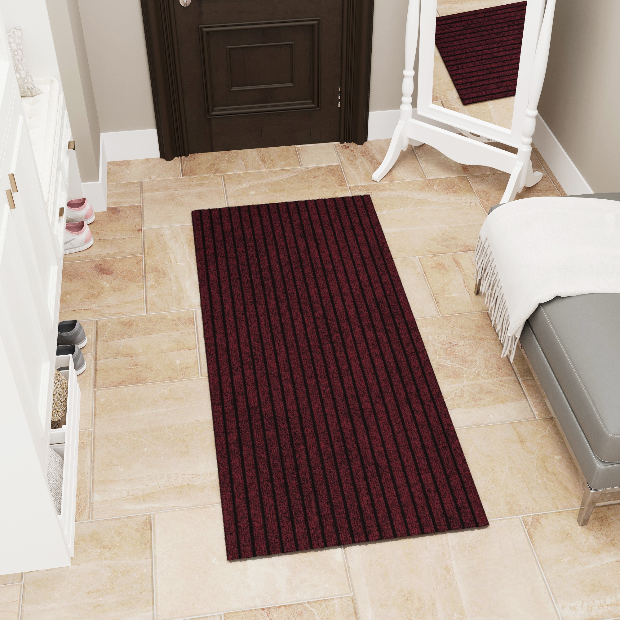 Ottomanson SRT800-2X4 Non-Slip Utility Entryway Mat 2 x 4 (ft) Loomed Polyester Red Ribbed Rectangular Indoor/Outdoor Industrial Area rug