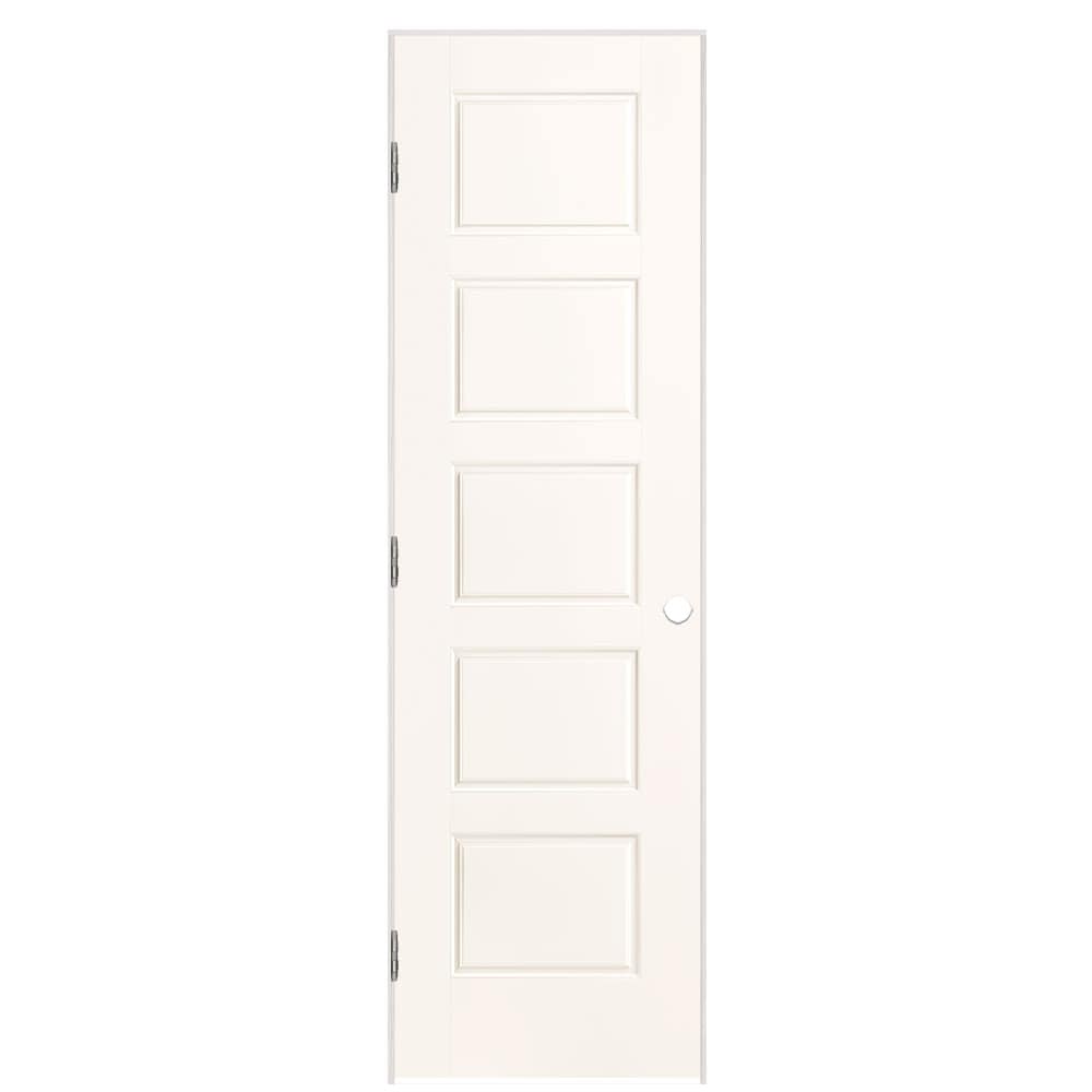 Masonite 1444598 24-in x 80-in Snowstorm Solid core 5-panel equal Right hand Smooth Prefinished Molded composite Flat Jamb Single Prehung Interior Door