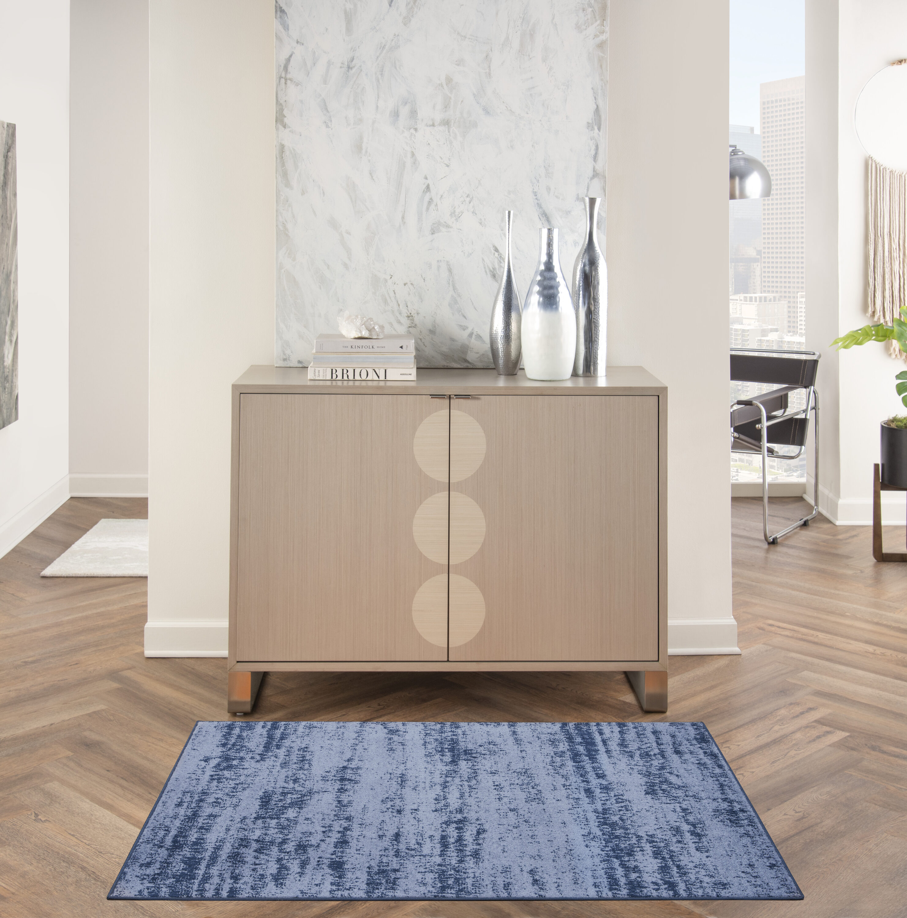 Nourison 099446149534 Essentials 2 x 4 (ft) Loomed Polypropylene Denim Rectangular Indoor/Outdoor Abstract Mid-Century Modern Area rug
