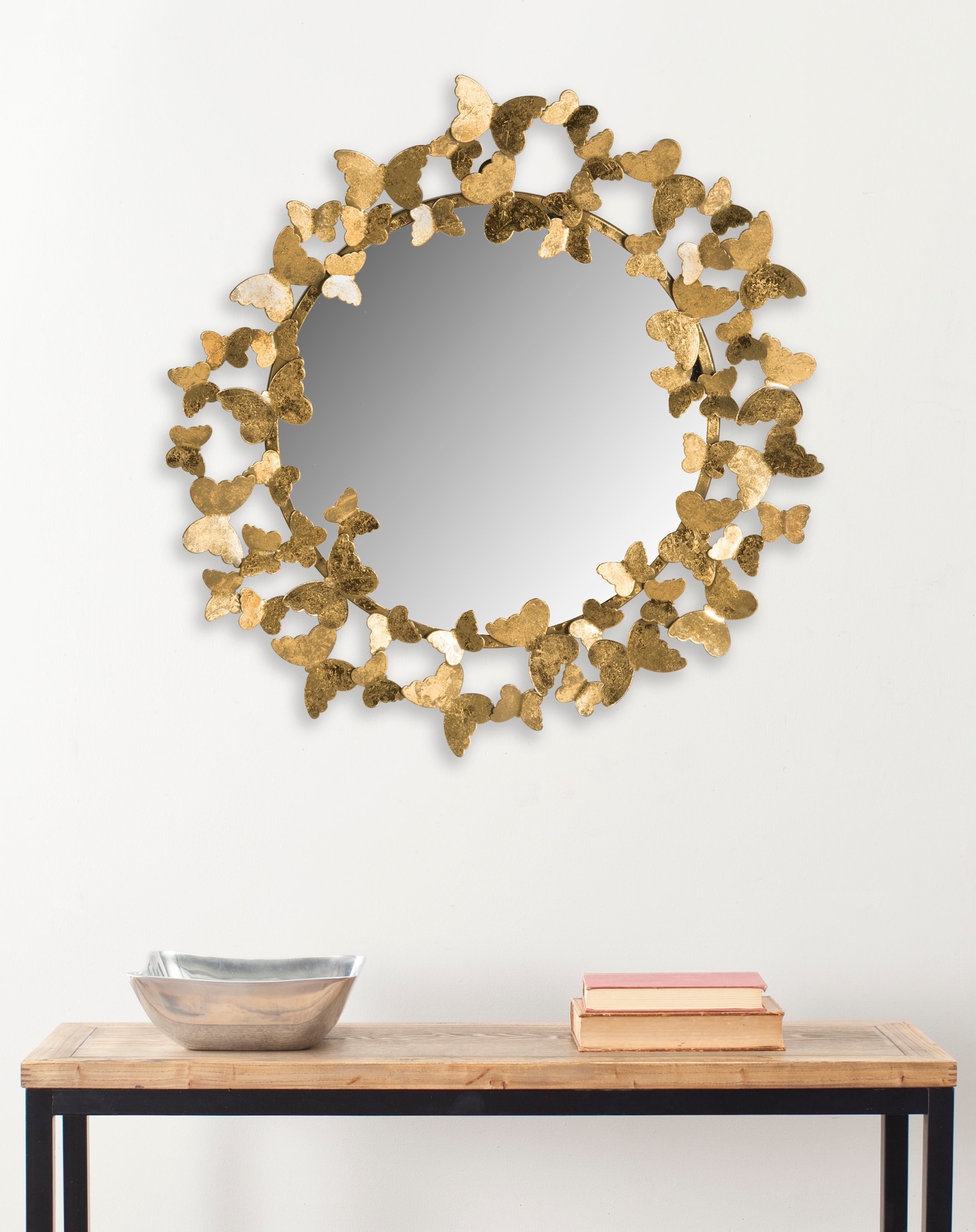27" Contemporary Gold Foil Butterfly Round Wall Mirror