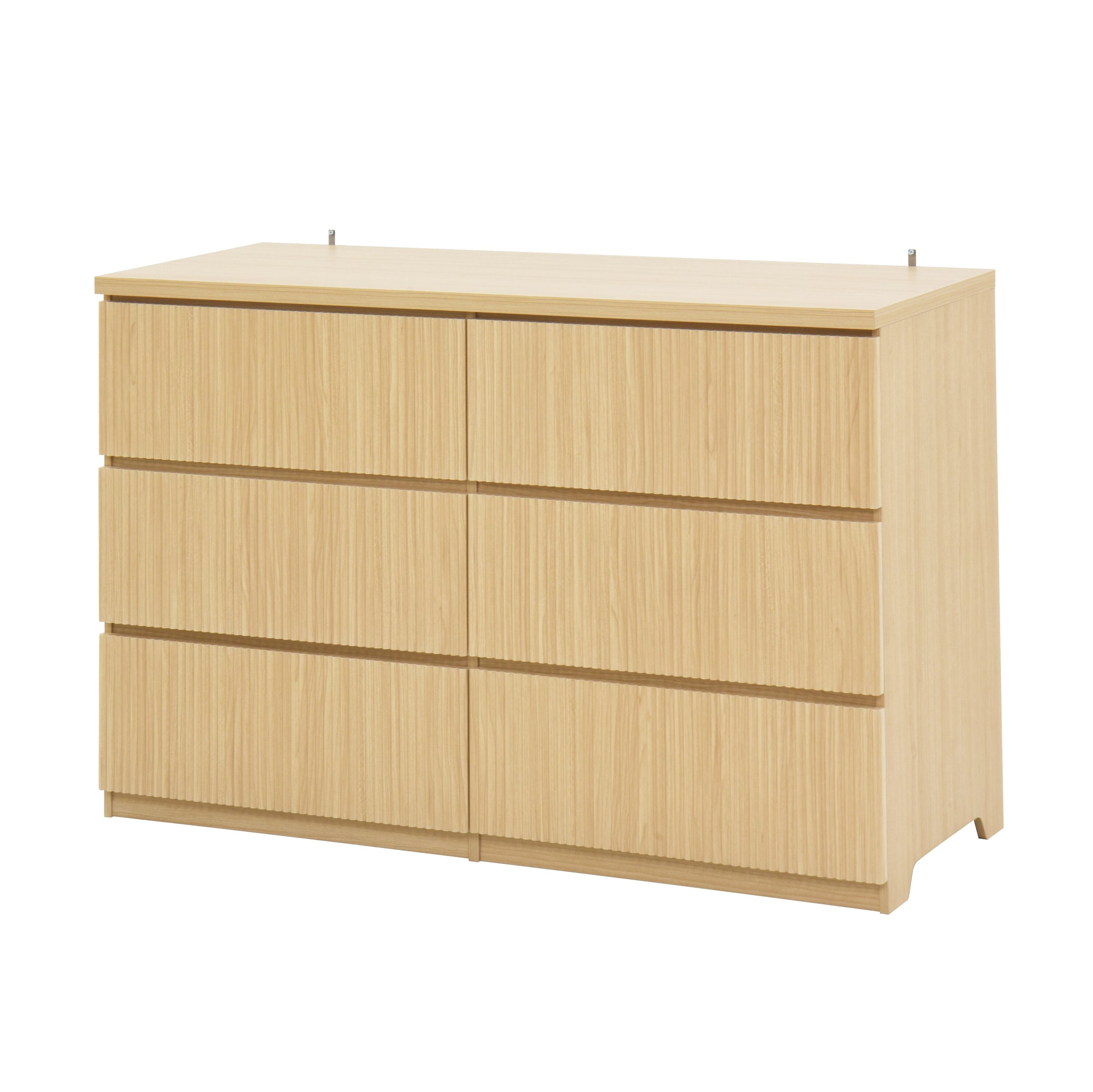Vynxaria  Natural 30 in H Accent Cabinet Office Storage Cabinet with 6 Drawers and Wave Panel Design