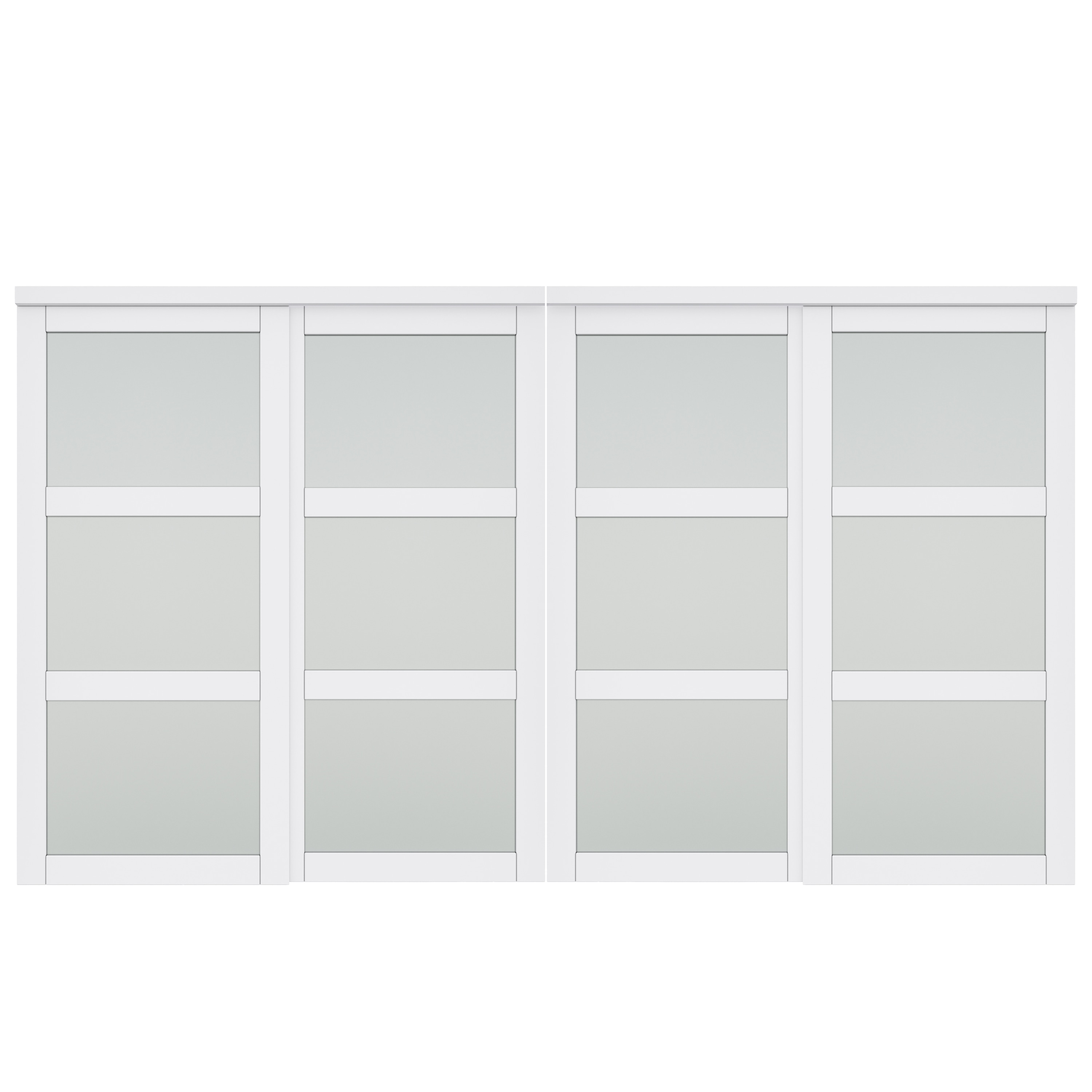 JUJUBON IN-CD-SLG-SD-3L-144 Closet Door 144-in × 80-in White 3-panel square Frosted glass Smooth Solid core Prefinished MDF Closet Sliding Door ( Hardware Included )
