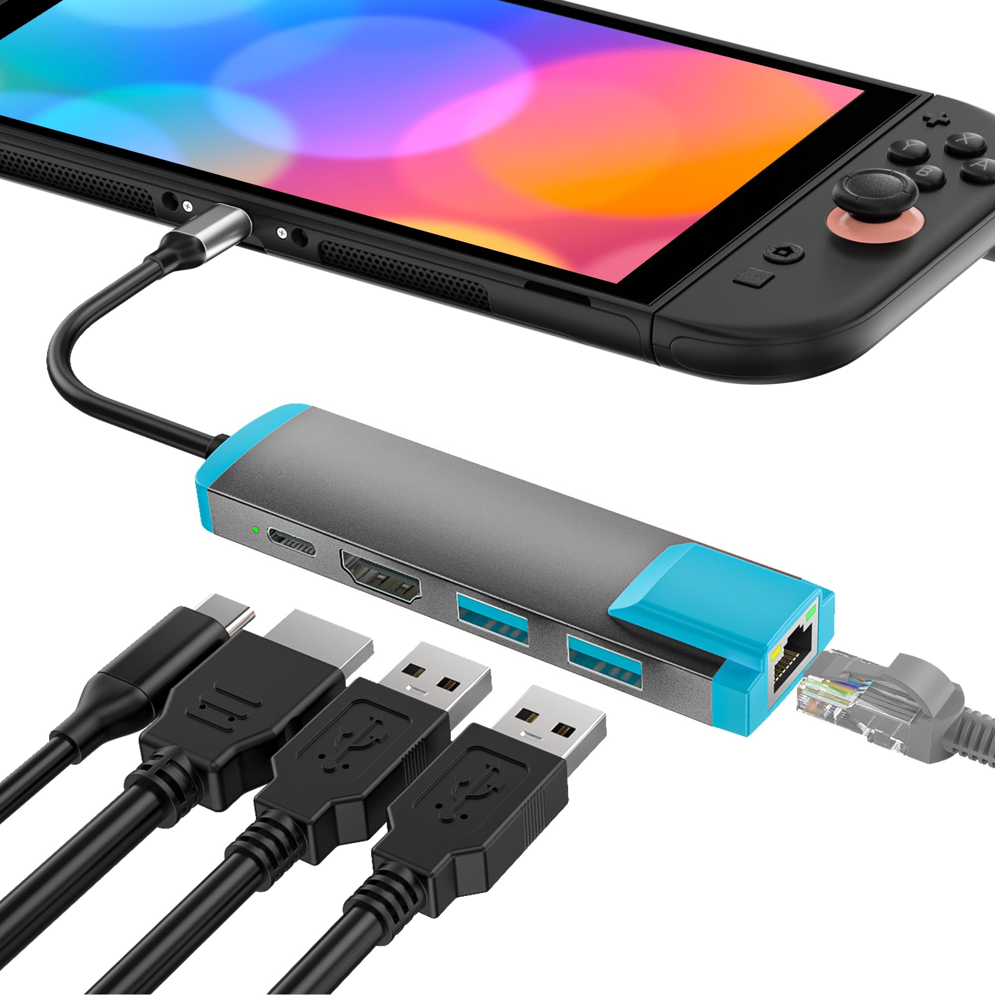 CYIKE  USB C to HDMI Adapter for Switch Switch OLED Steam Deck USB C Docking Station with 4K 60Hz HDMI Port Type C Port USB 3.0 Port 1000M LAN
