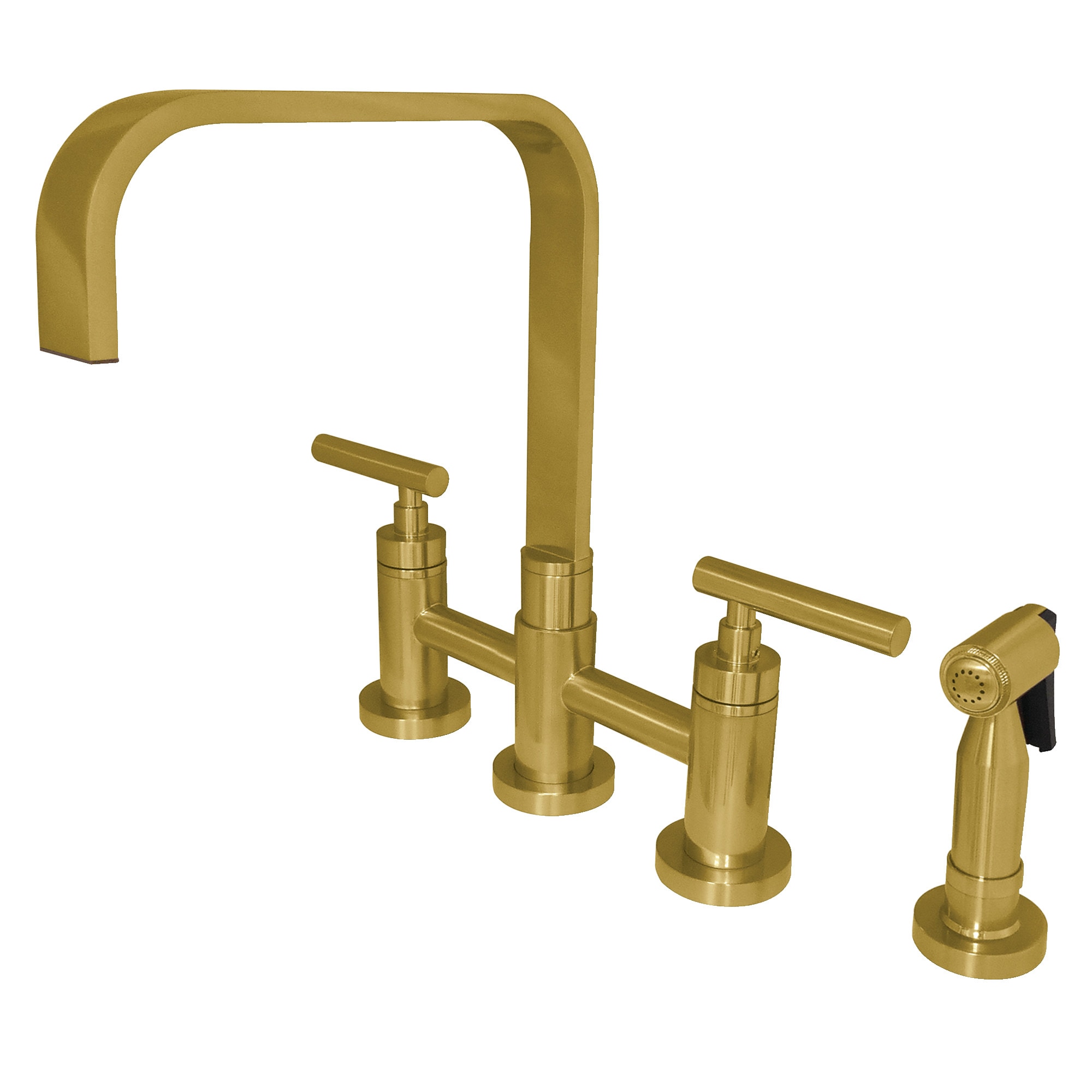 Kingston Brass WLKS8257CMLBS Manhattan Brushed brass Double Handle Deck-mount Bridge Kitchen Faucet with Sprayer ( Side Sprayer Included )
