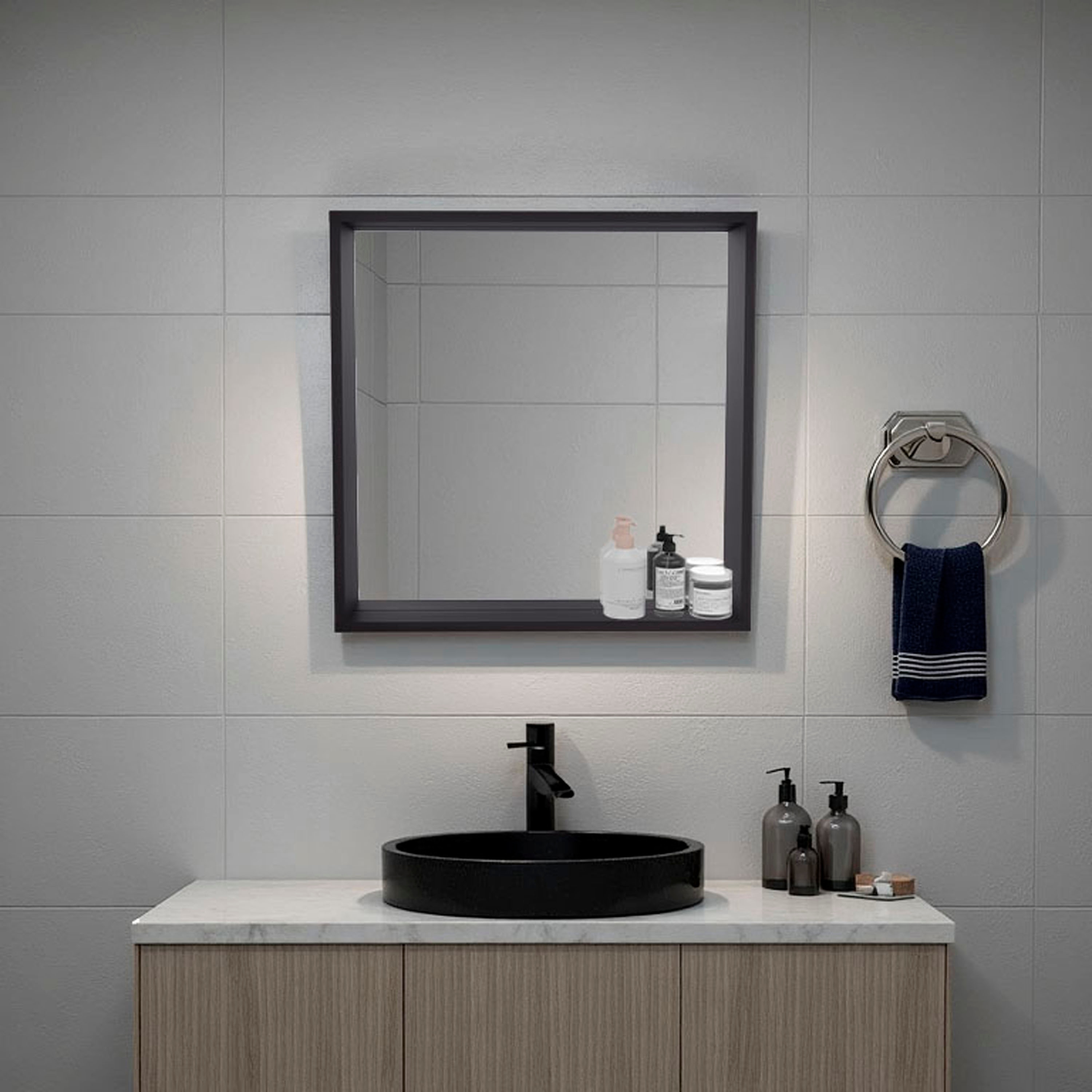 JUSHUA Wenge Wall Mounted Bathroom Medicine Cabinet with Mirrored Front Interior Shelving and Hidden Storage