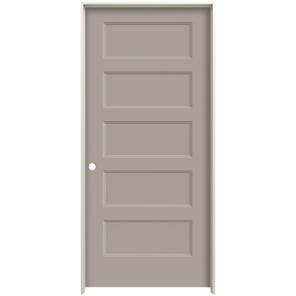 JELD-WEN LOWOLJW226200253 28-in x 80-in Linen Solid Core 5-panel Equal Right Hand Smooth Prefinished Molded Composite Flat Jamb Single Prehung Interior Door