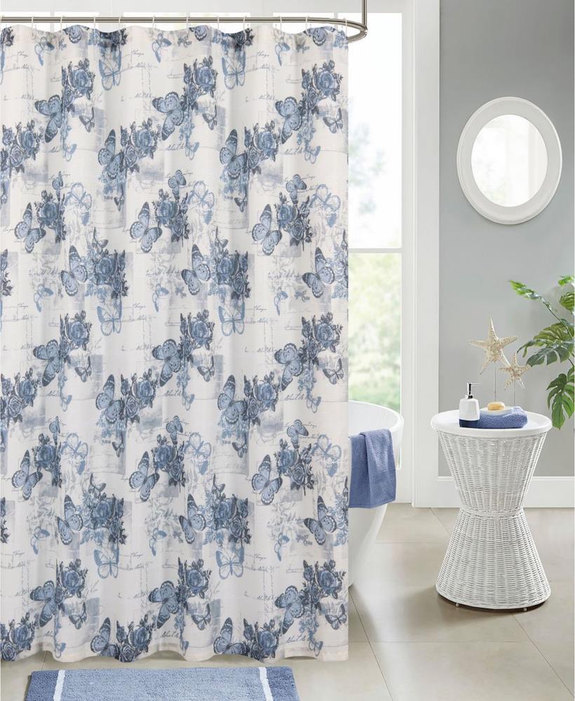 13PC LAURE SAGE WAVES Printed Design Bathroom Fabric Shower Curtain Set Hook 