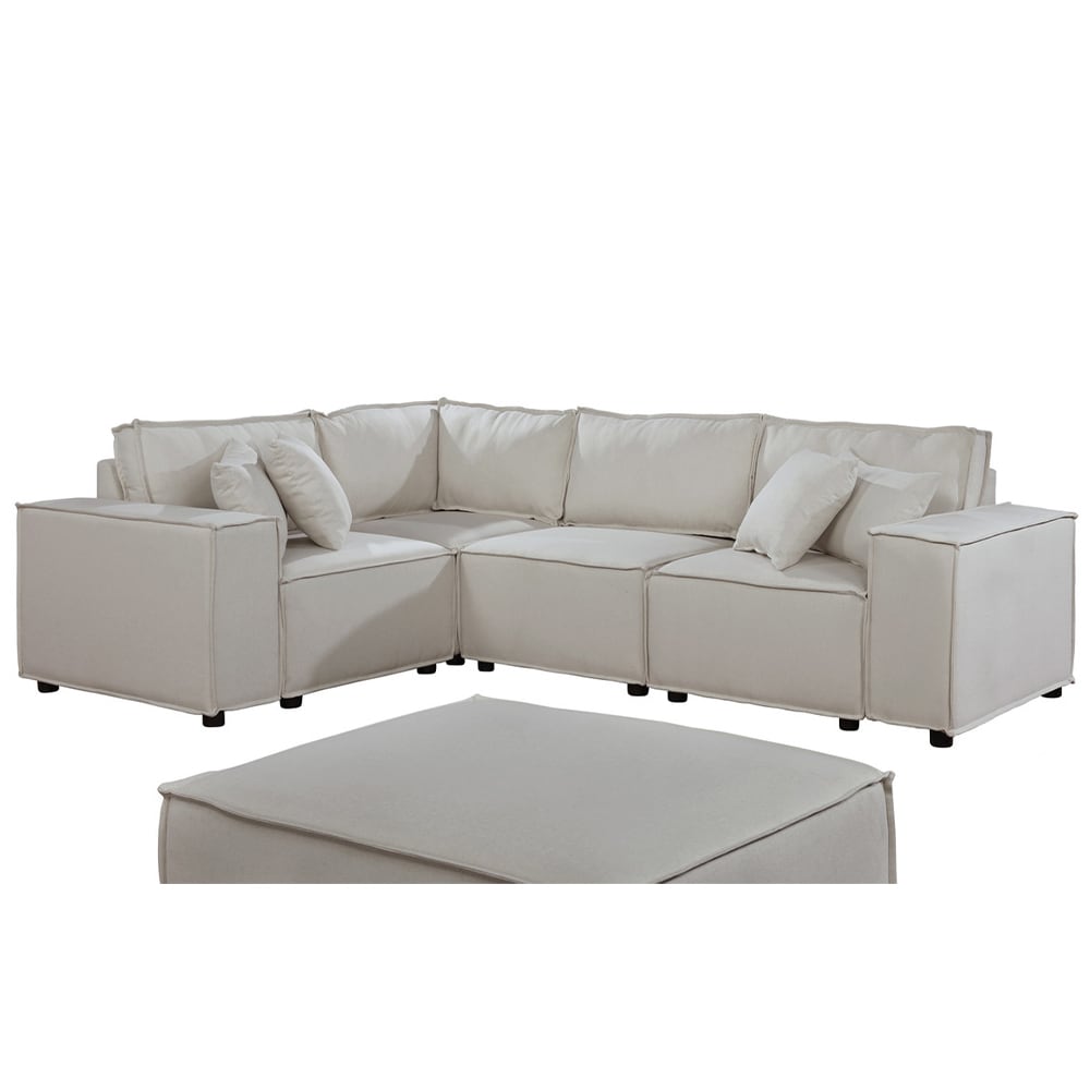 GDFStudio 338558 Modular Sectional Sofa with Ottoman in Beige Linen