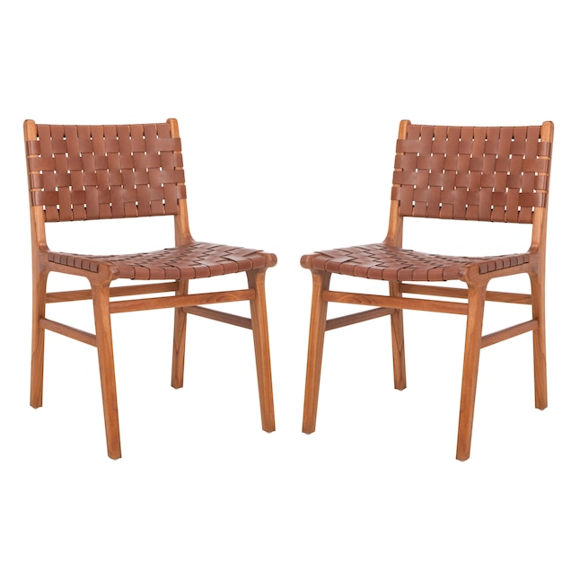 Safavieh Set Of 2 Taika Contemporary, Woven Leather And Wood Dining Chairs