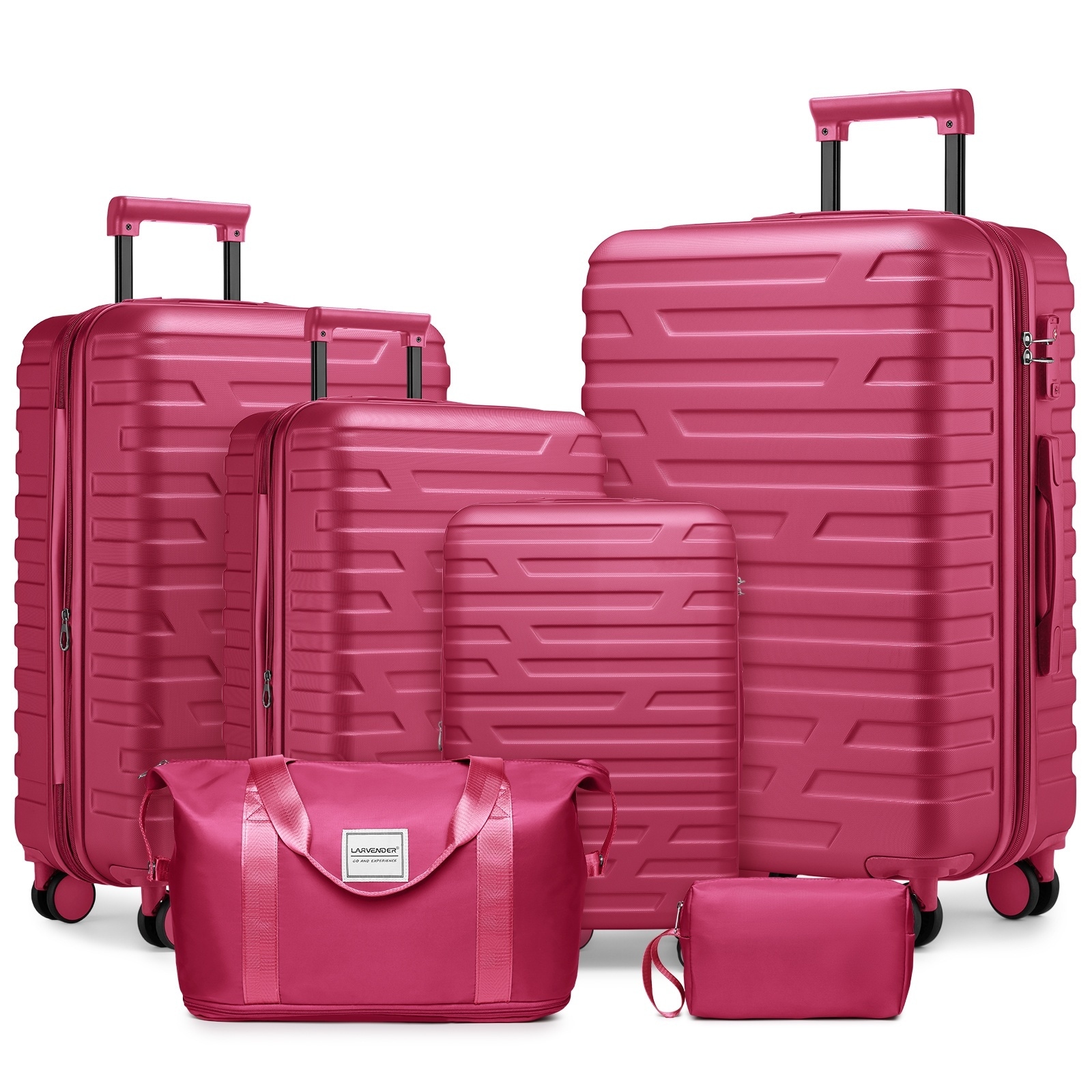 LIVACA 18 inch x 20 inch x 24 inch x 28 inch Rose Red ABS Hardside Expandable Luggage Set 6 Pieces with Spinner Wheels and TSA Lock